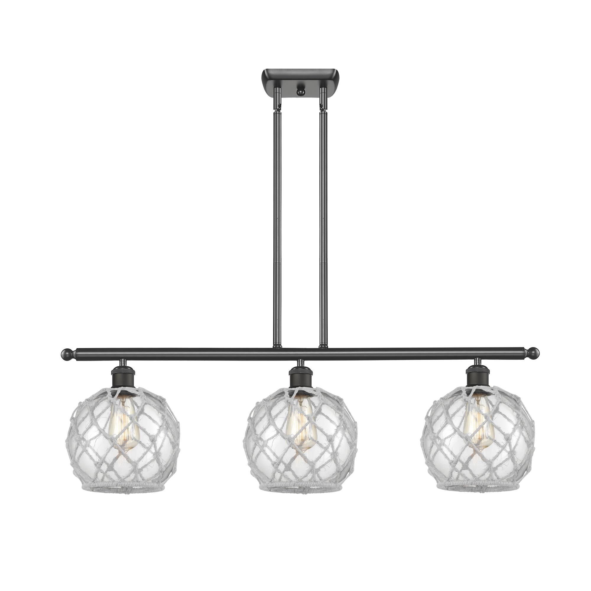 Shown in Oil Rubbed Bronze finish and Clear With White Rope glass
