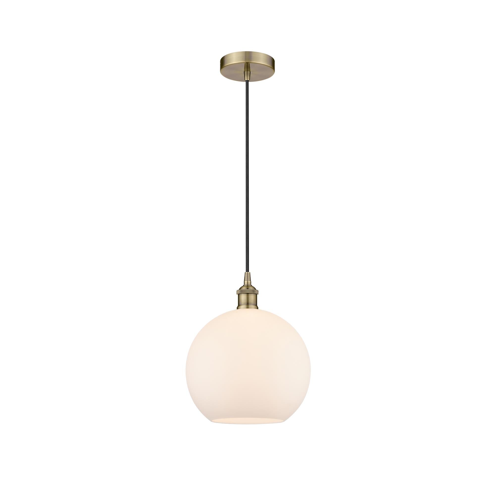 Shown in Antique Brass finish and Cased Matte White Large Athens glass
