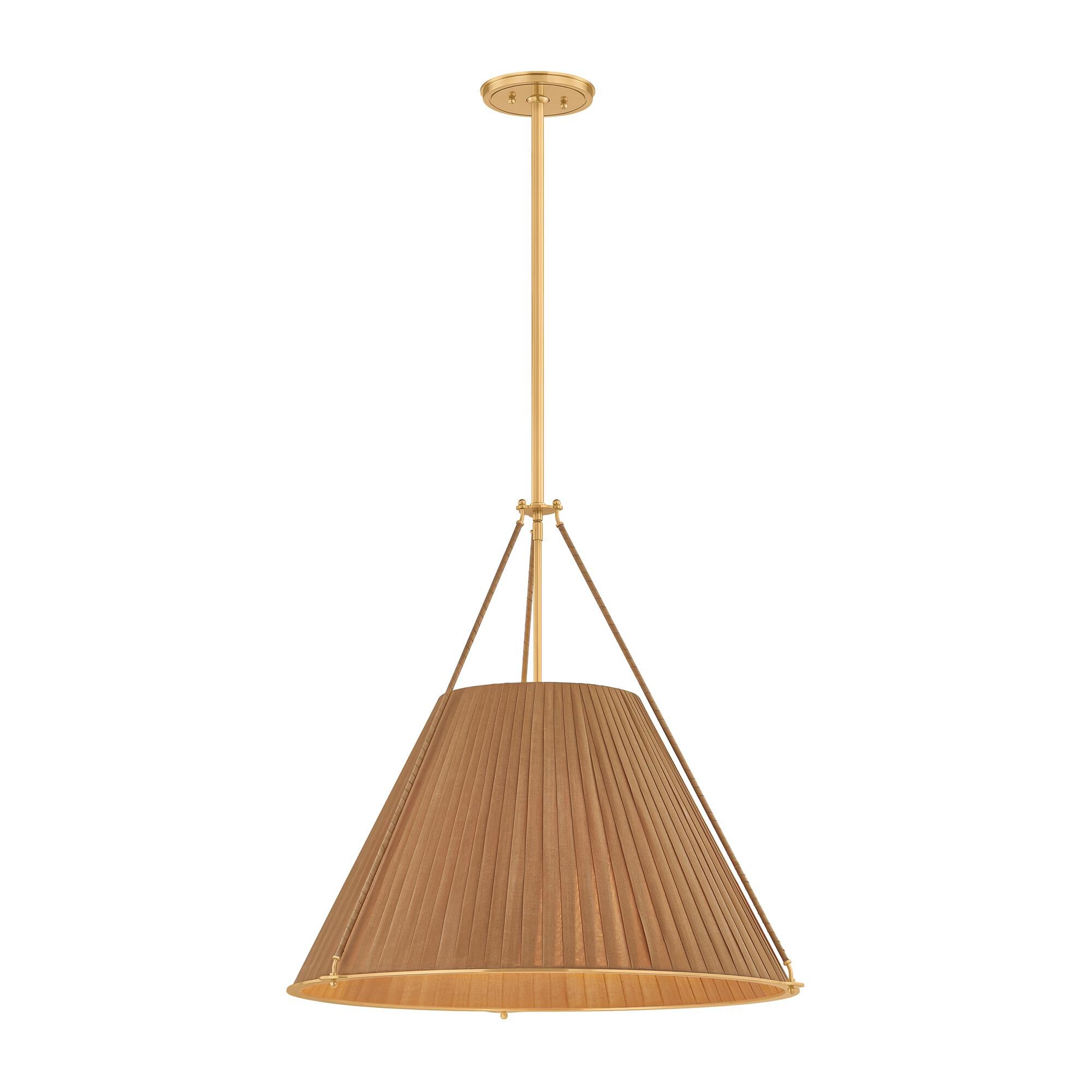 Shown in Aged Brass finish and Silk shade