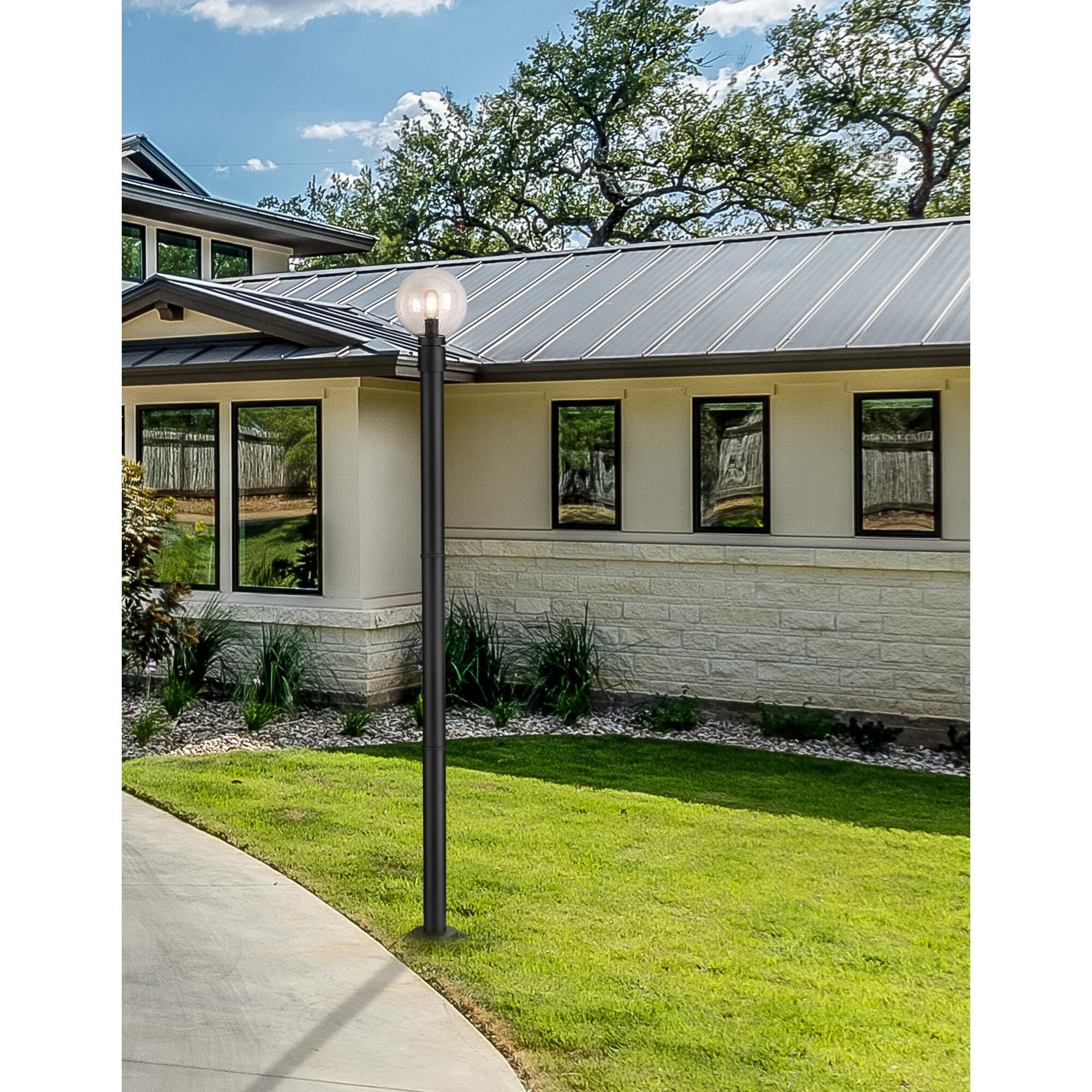 Shown in Black finish and Clear Seedy glass