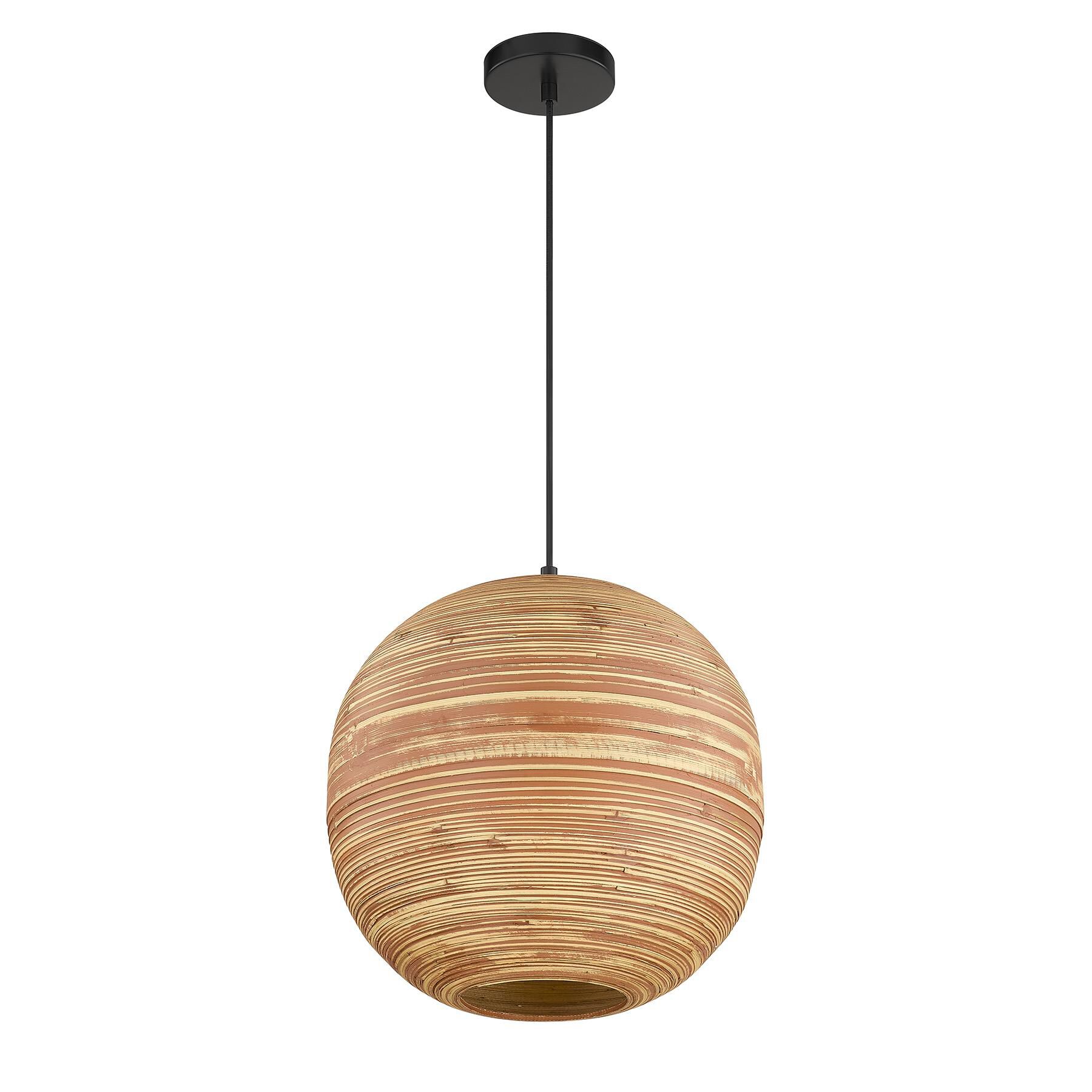 Shown in Matte Black finish and Spun Bamboo shade