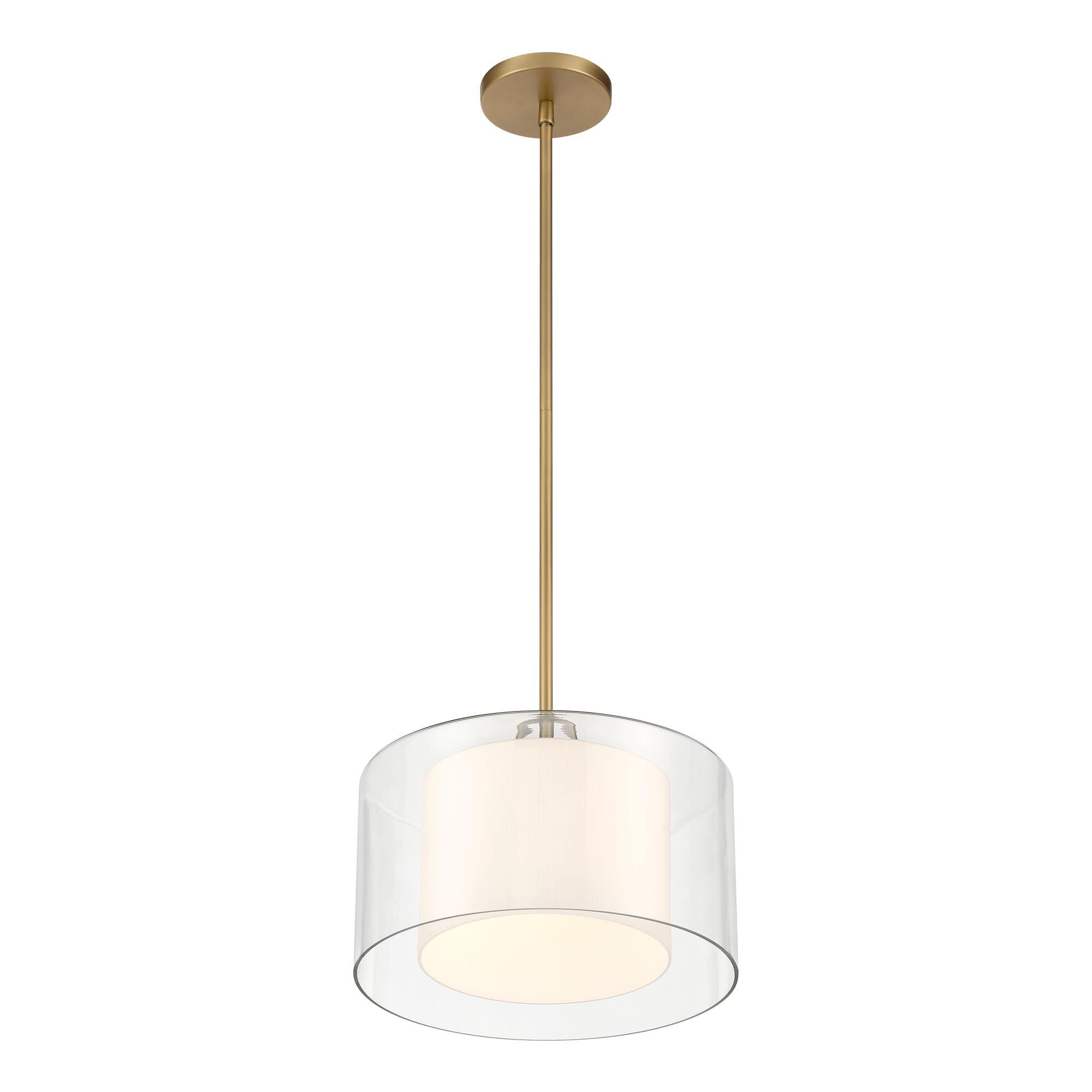Shown in Legacy Brass finish and Clear and Etched Opal glass