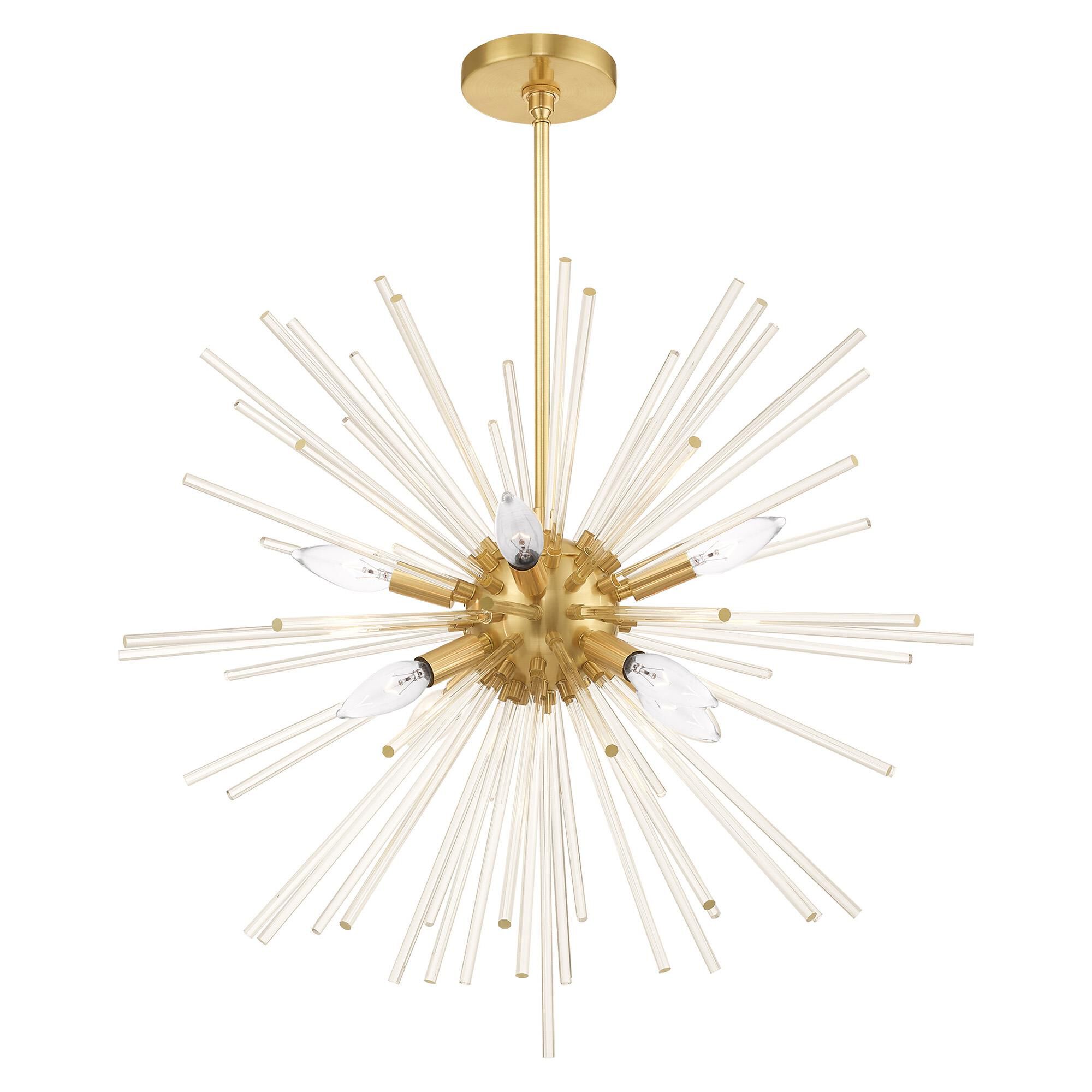 Shown in Satin Brass finish and Clear Crystal Rods glass