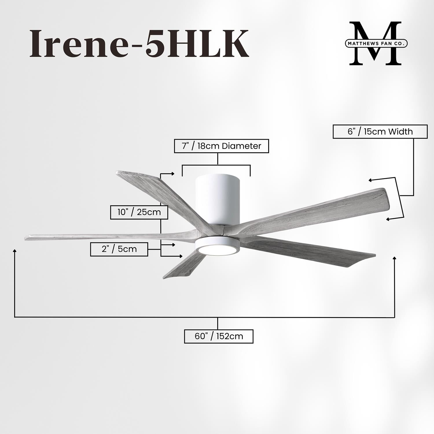 Irene 60 Inch Flush Mount Fan with Light Kit by Matthews Fan Company
