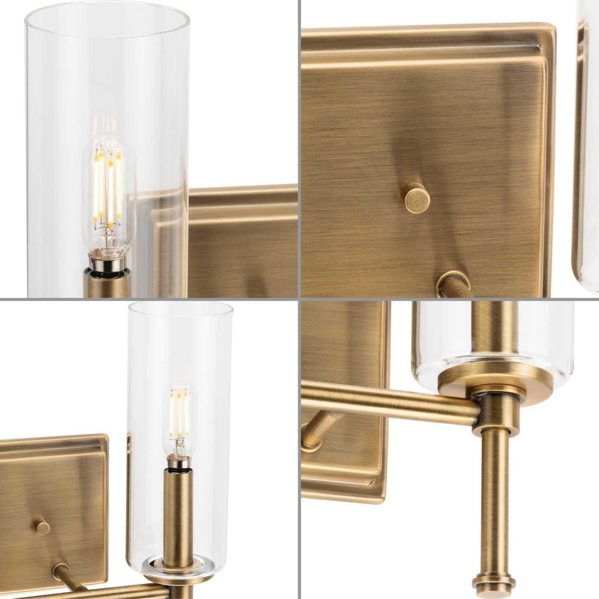 Shown in Vintage Brass finish and Clear glass
