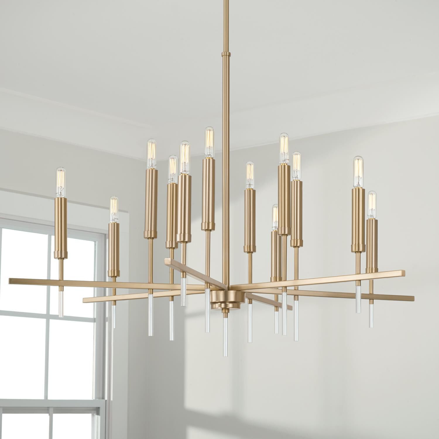 Shown in Matte Brass finish and Clear Acrylic Finials glass