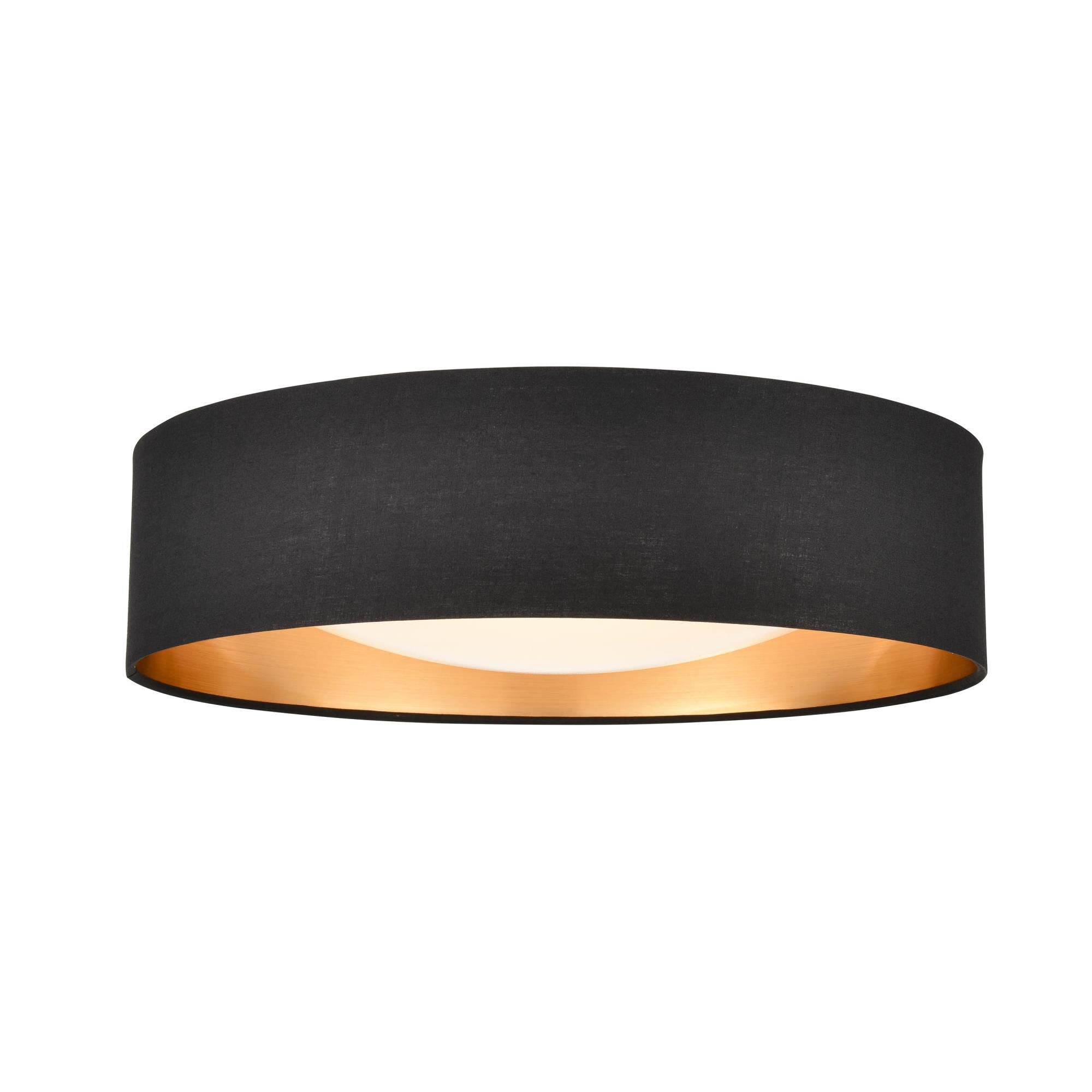 Shown in Burnished Gold finish and Black Fabric shade