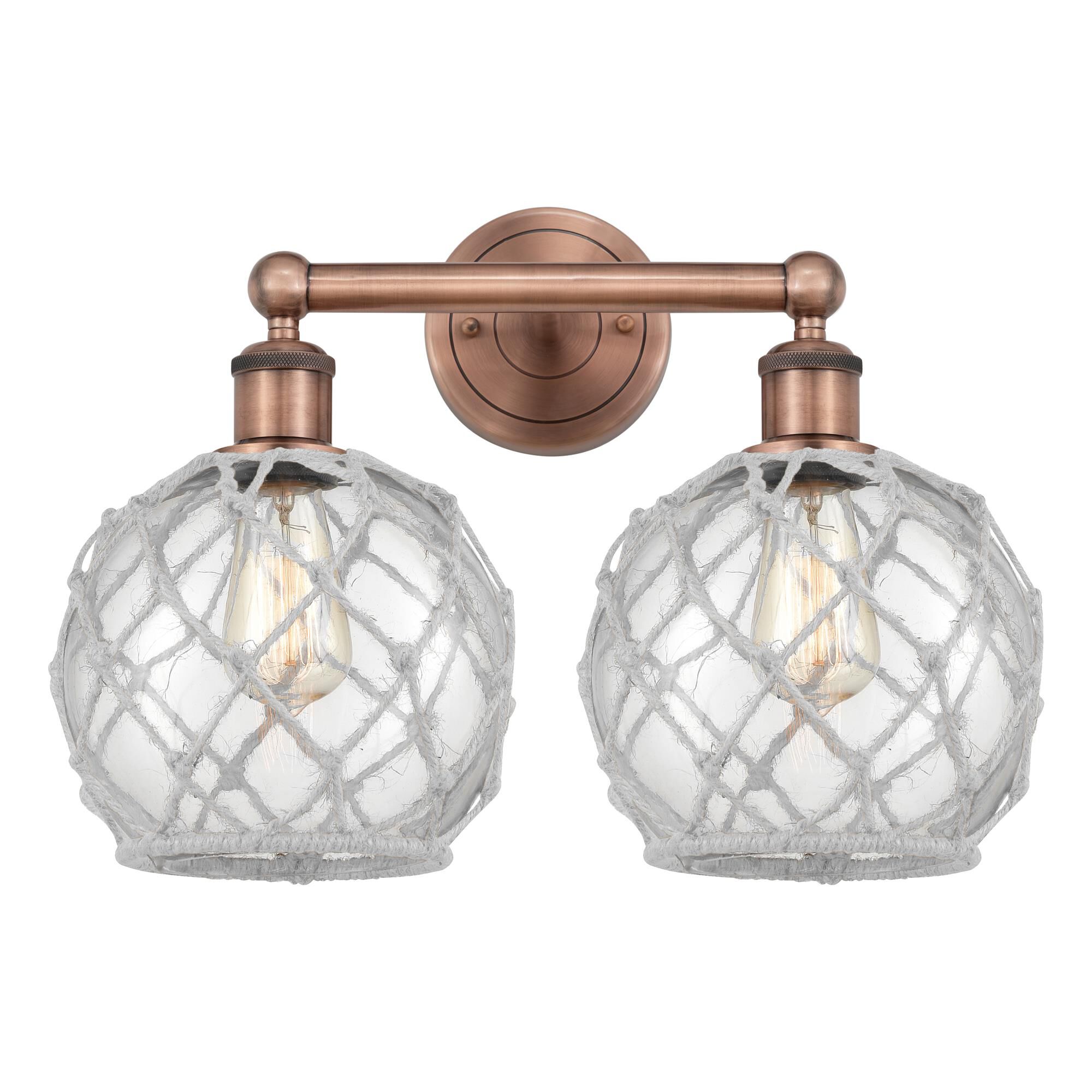 Shown in Antique Copper finish and Clear with White Rope glass