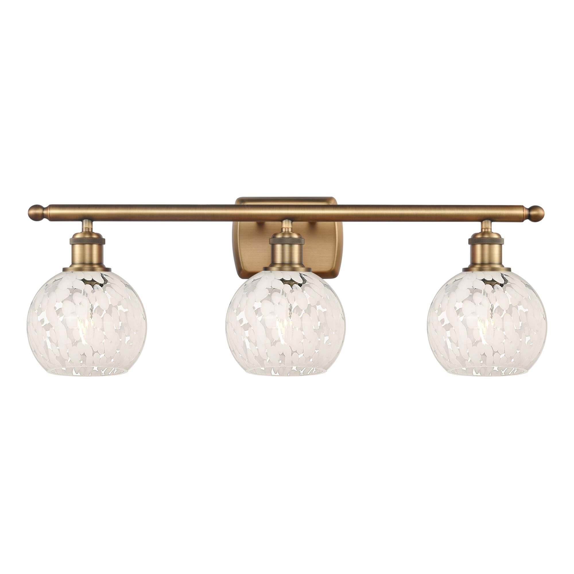 Shown in Brushed Brass finish and White Mouchette glass