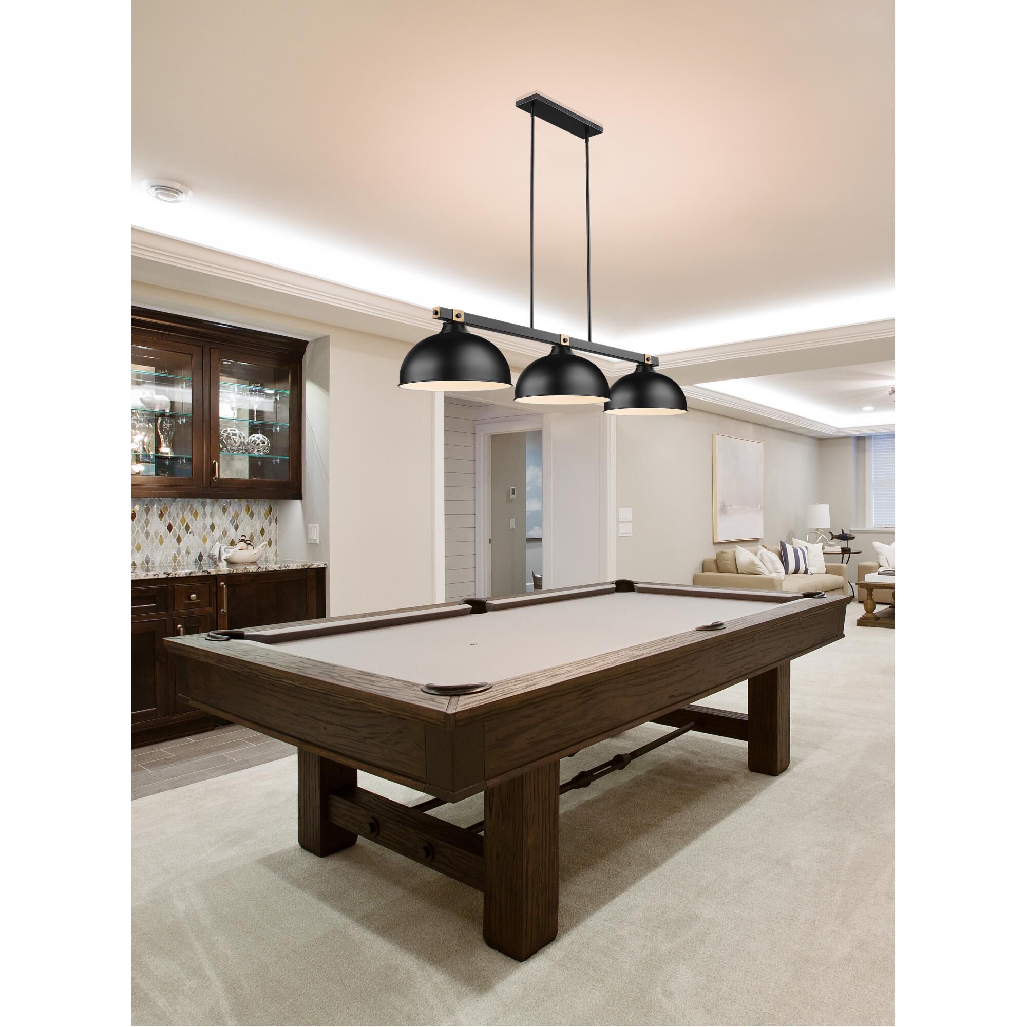 Shown in Matte Black + Rubbed Brass finish and Matte Black glass and Matte Black shade