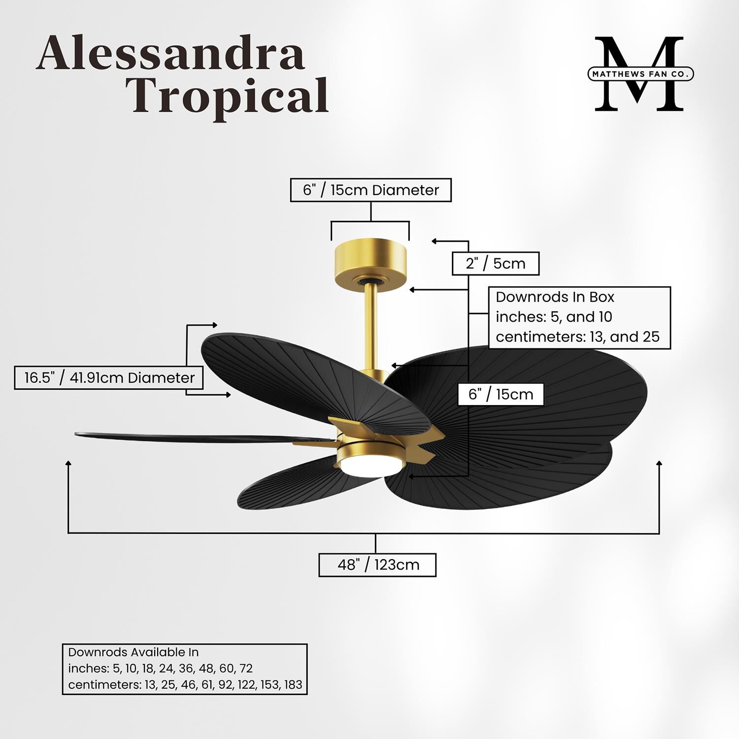 Alessandra Tropical Outdoor Rated 48 Inch Ceiling Fan with Light Kit by Matthews Fan Company