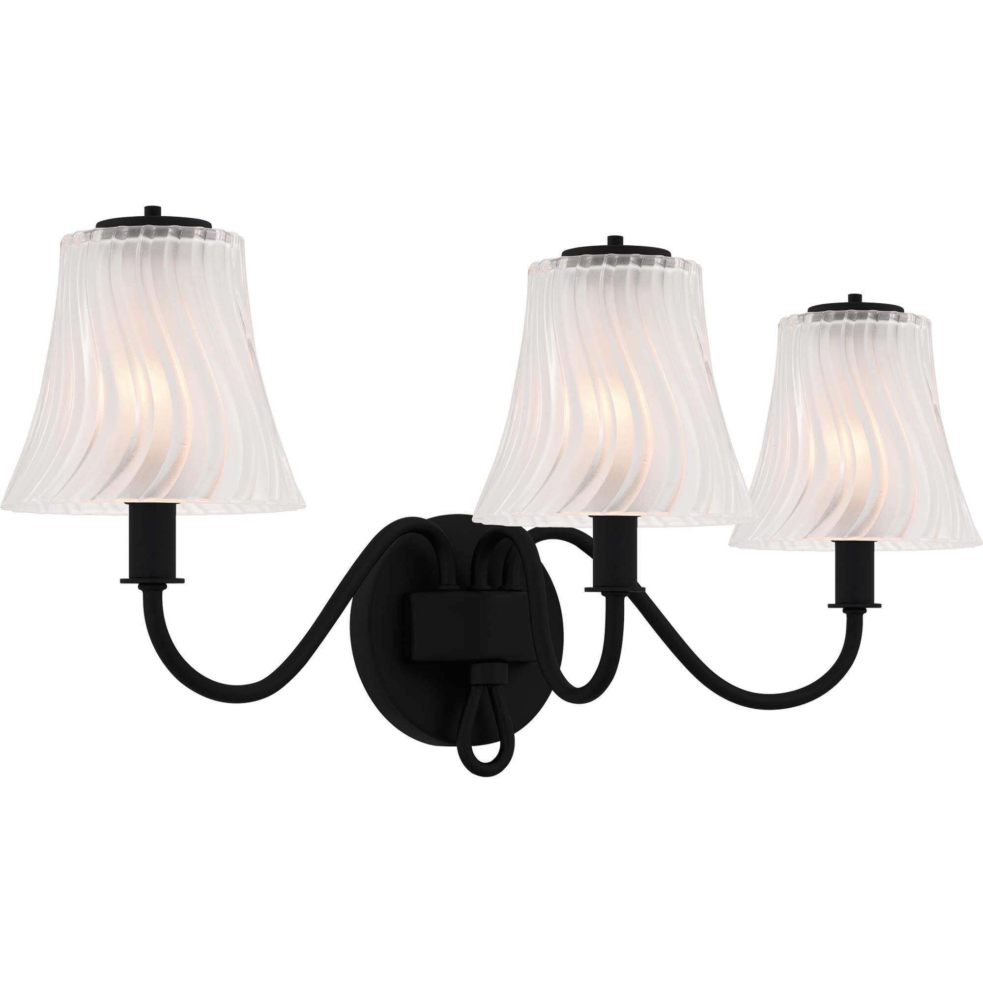Shown in Matte Black finish and Clear Outside Sandblasted Inside Swirl Glass shade