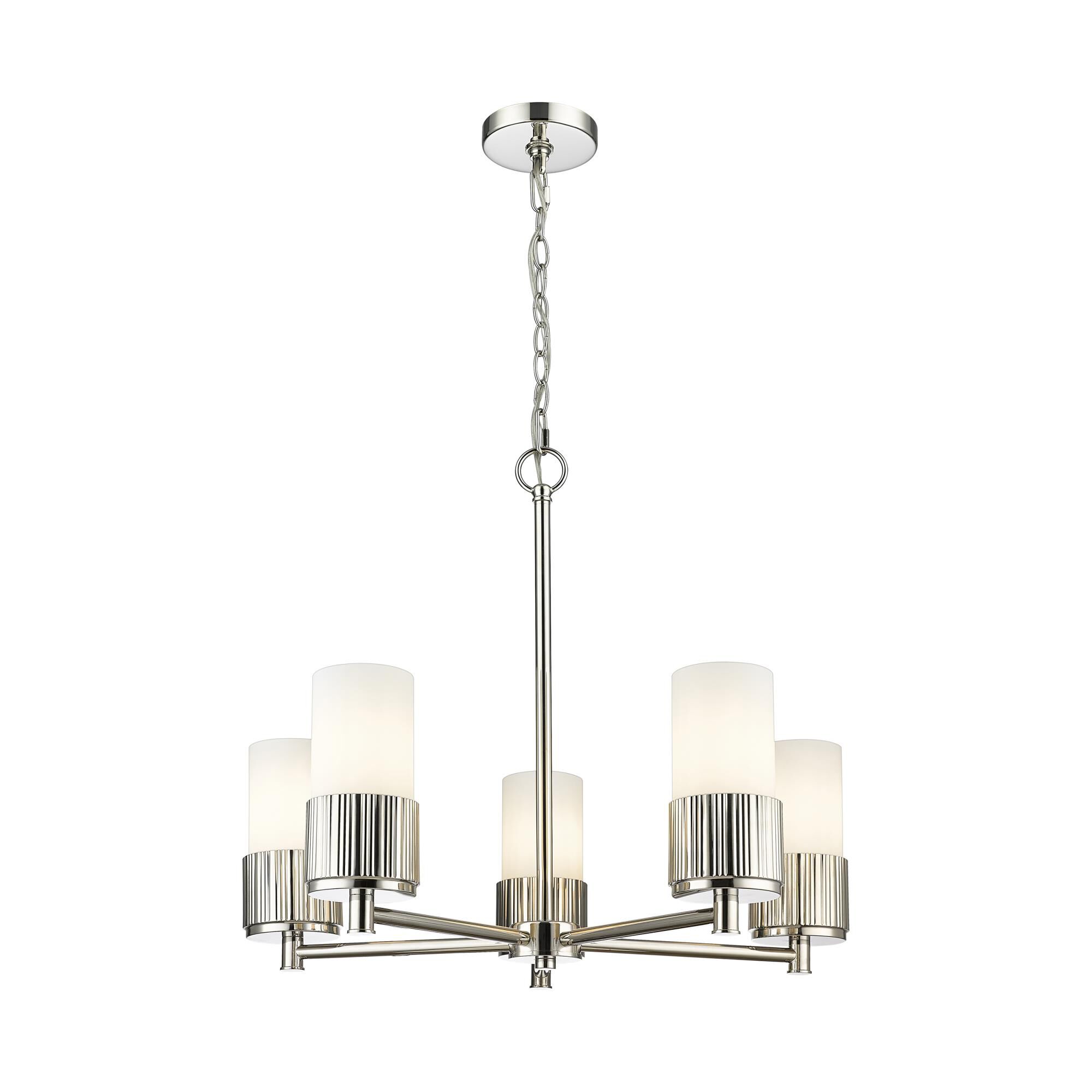 Shown in Polished Nickel finish and Matte White glass