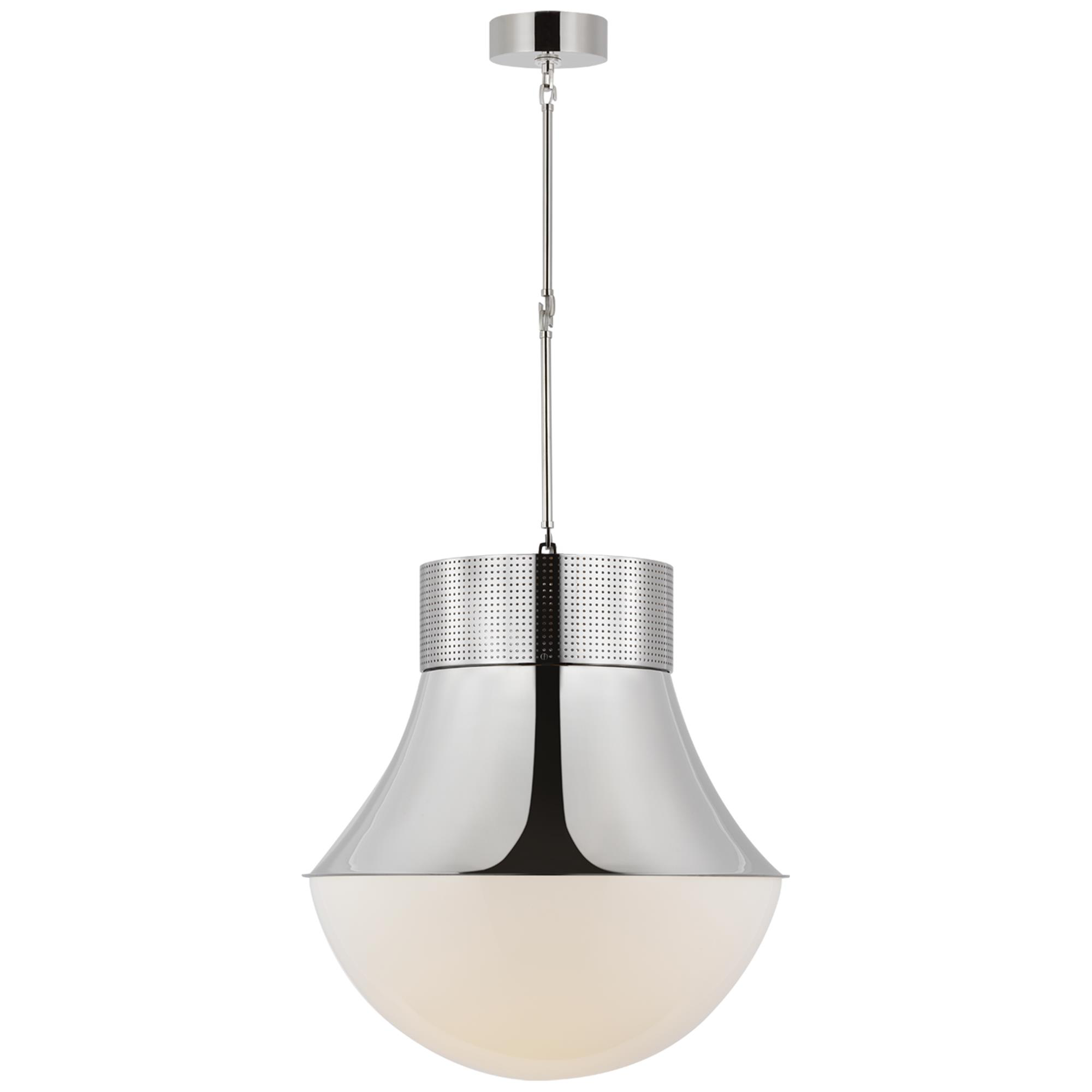 Shown in Polished Nickel finish and White glass