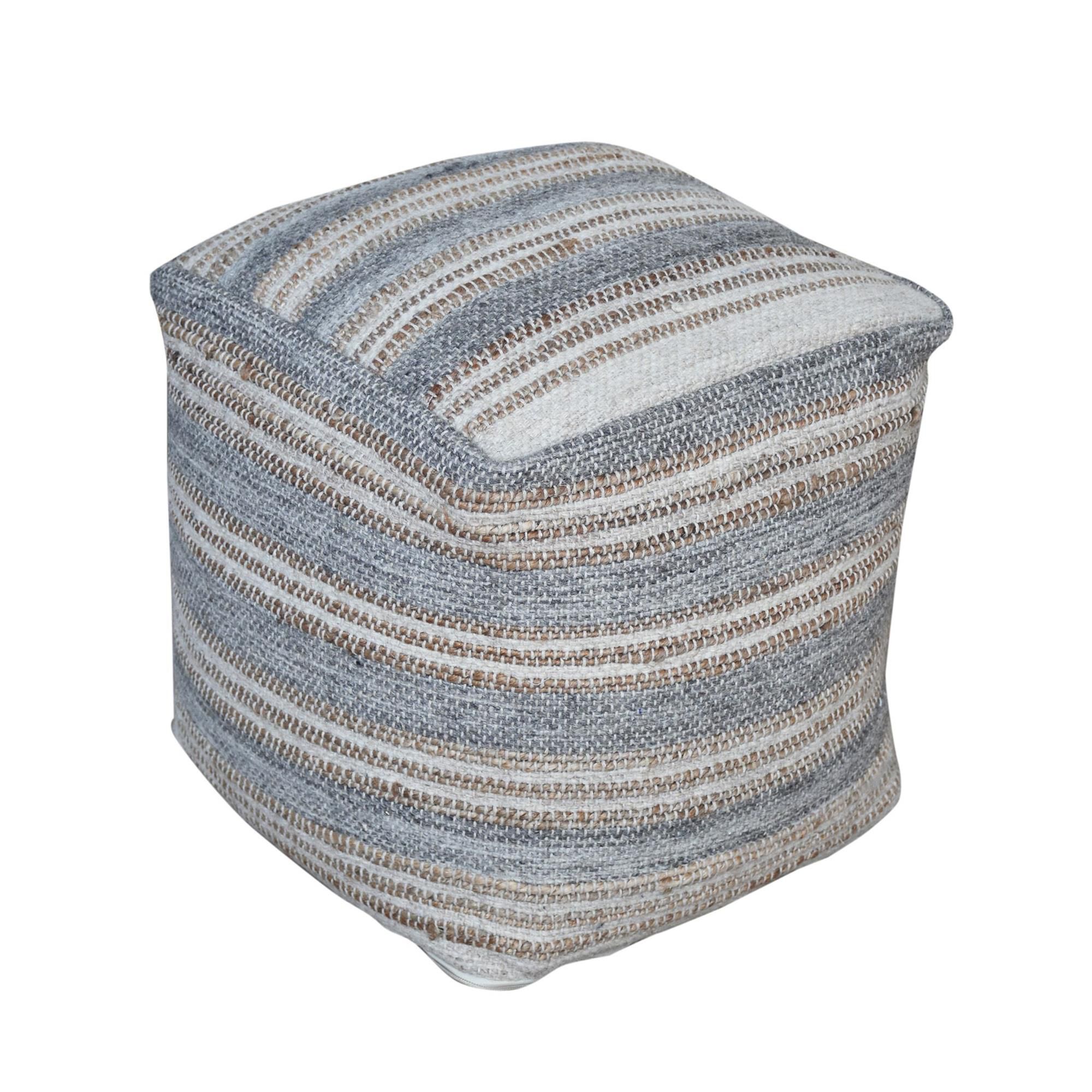 Shown in Handwoven Fabric In Light Gray, Cream, And Natural Tones That Create Extra Durability. Has Versatile finish