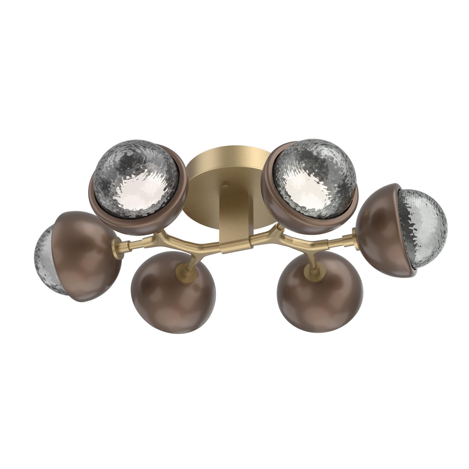 Shown in Gilded Brass finish and Smoke glass and Burnished Bronze accent