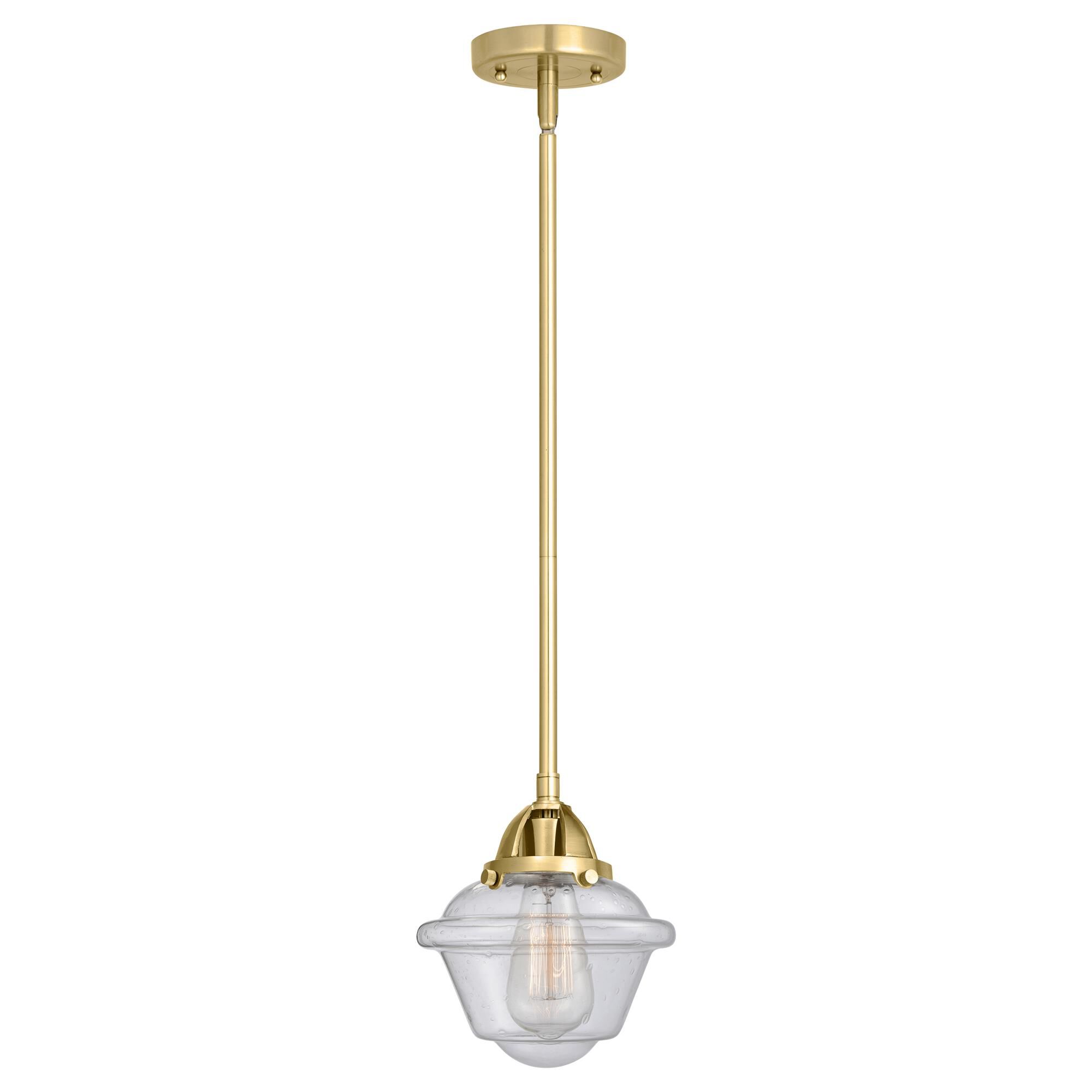 Shown in Satin Gold finish and Seedy Small Oxford glass and No Shade shade