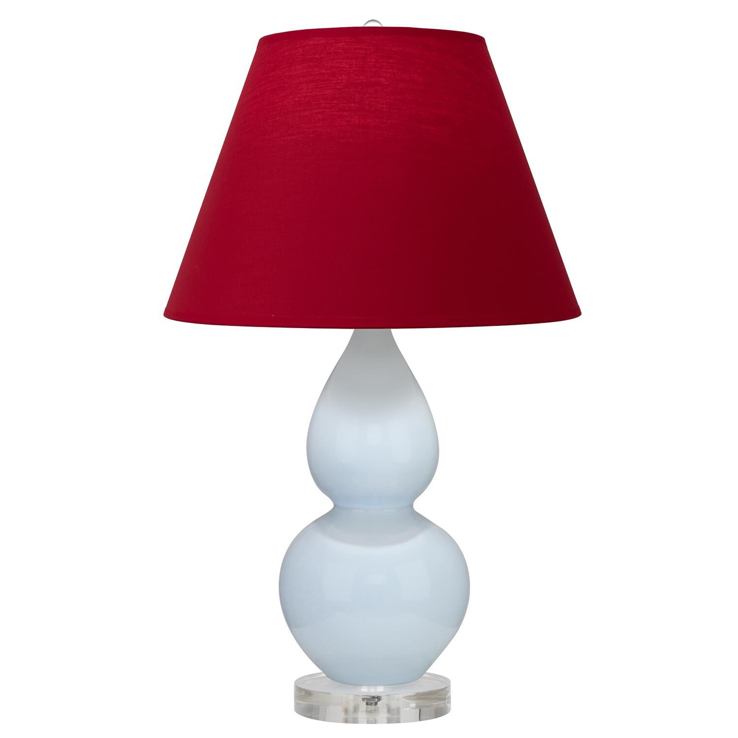 Shown in Baby Blue finish and Rose Red with Ink Black Lining shade and Lucite accent