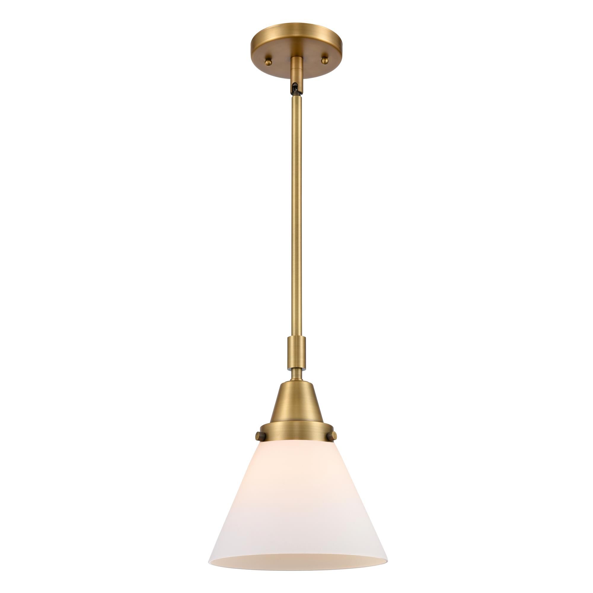 Shown in Brushed Brass finish and Matte White Cased Large Cone glass