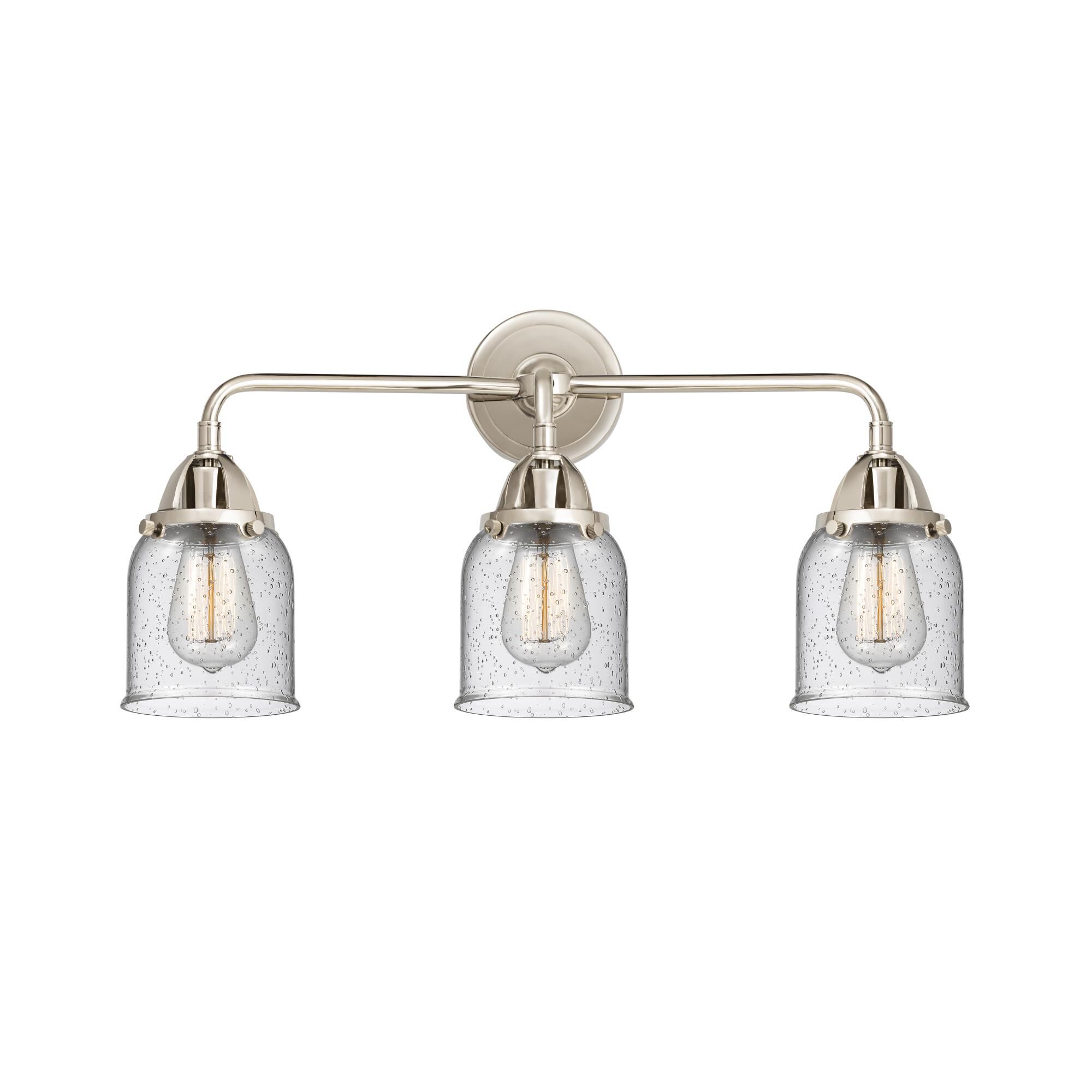 Shown in Polished Nickel finish and Seedy Small Bell glass and No Shade shade