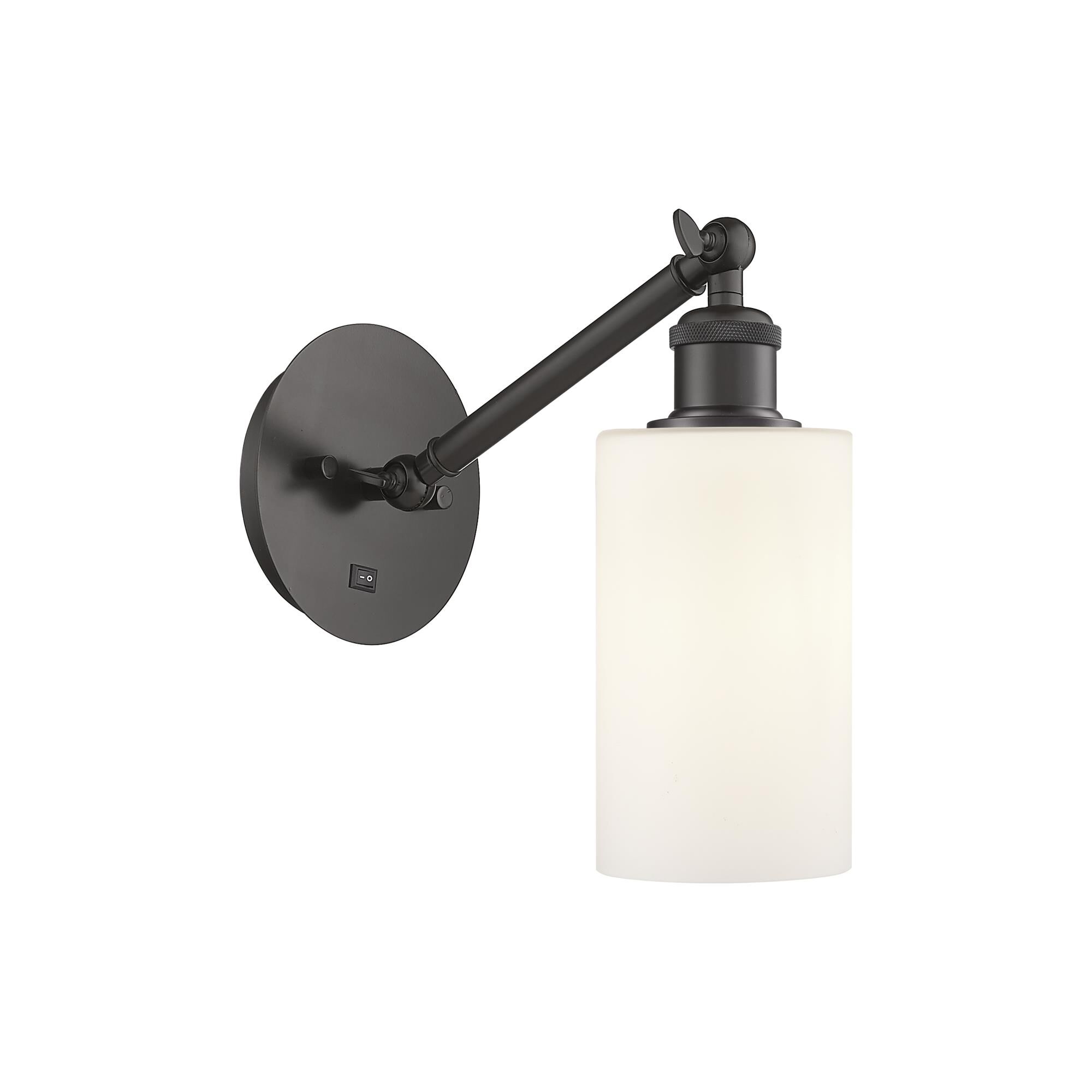 Shown in Oil Rubbed Bronze finish and Matte White Clymer glass