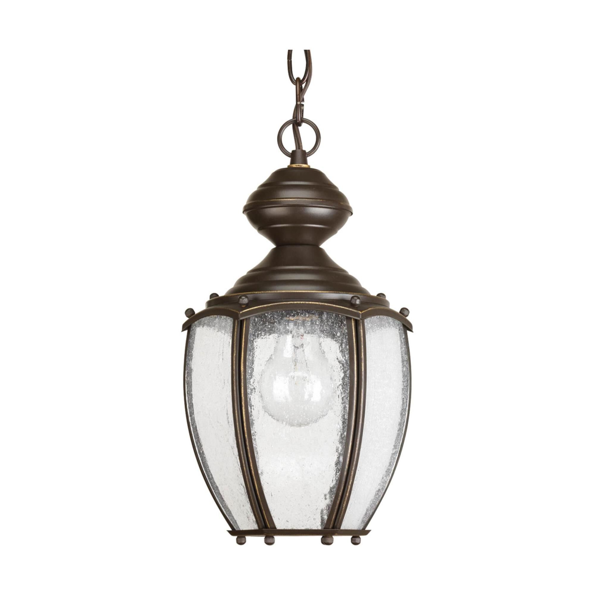 Shown in Antique Bronze finish and Clear Seeded glass