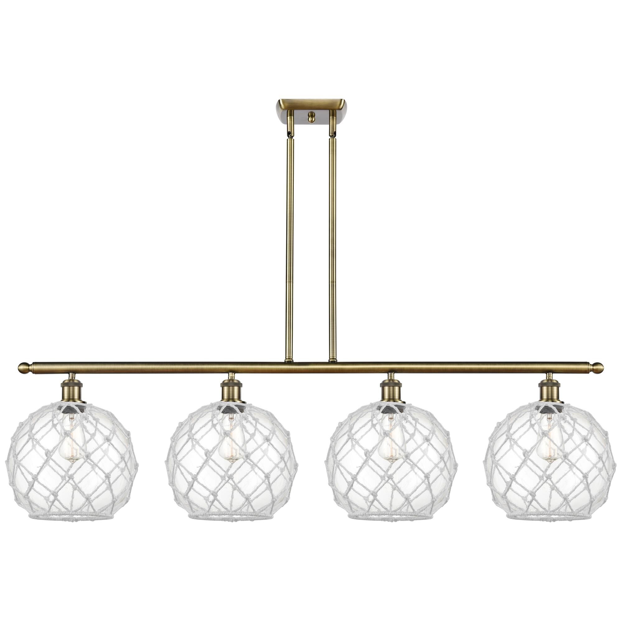 Shown in Antique Brass finish and Clear with White Rope glass