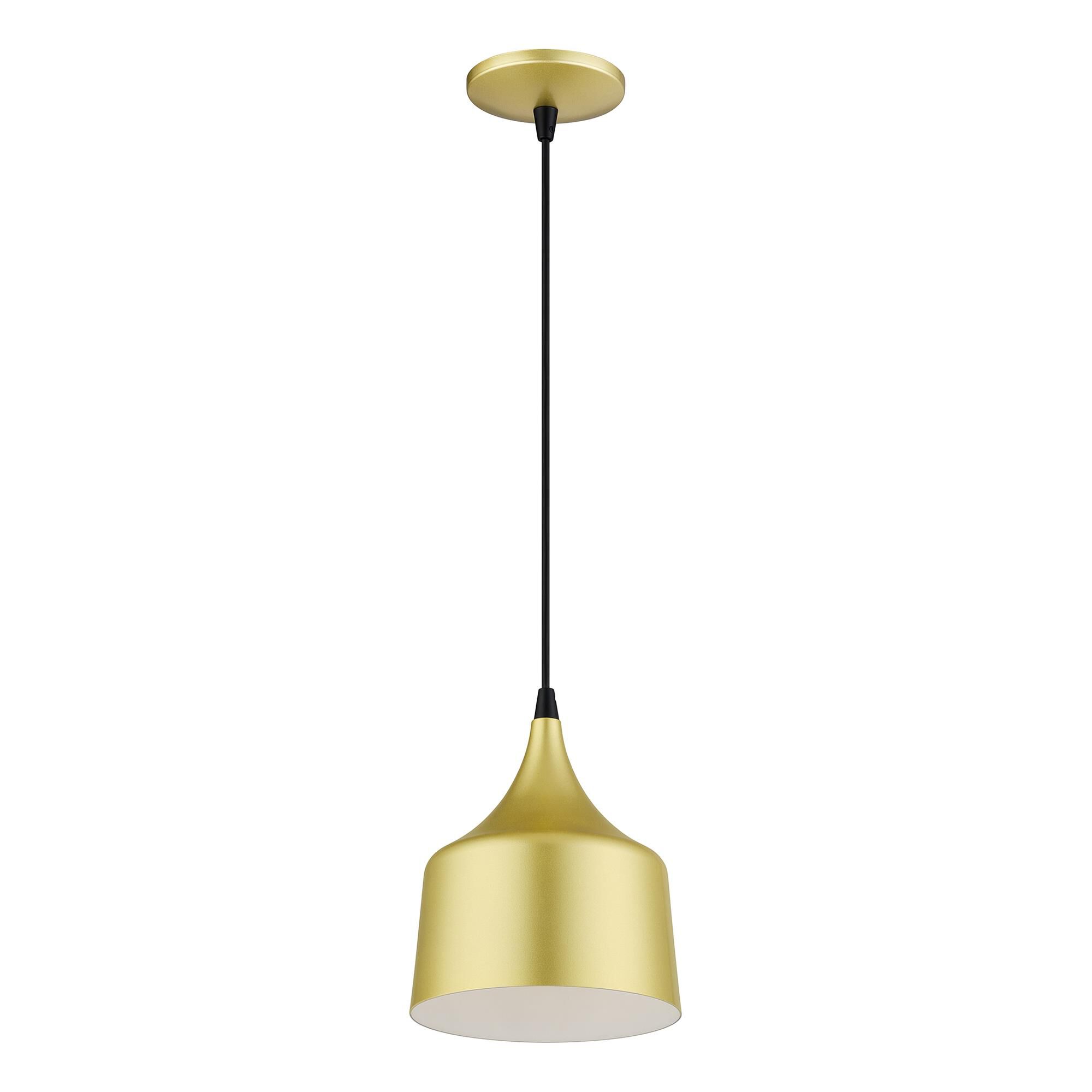 Shown in Soft Gold with Black Accents finish and Soft Gold Aluminum with Shiny White Inside shade