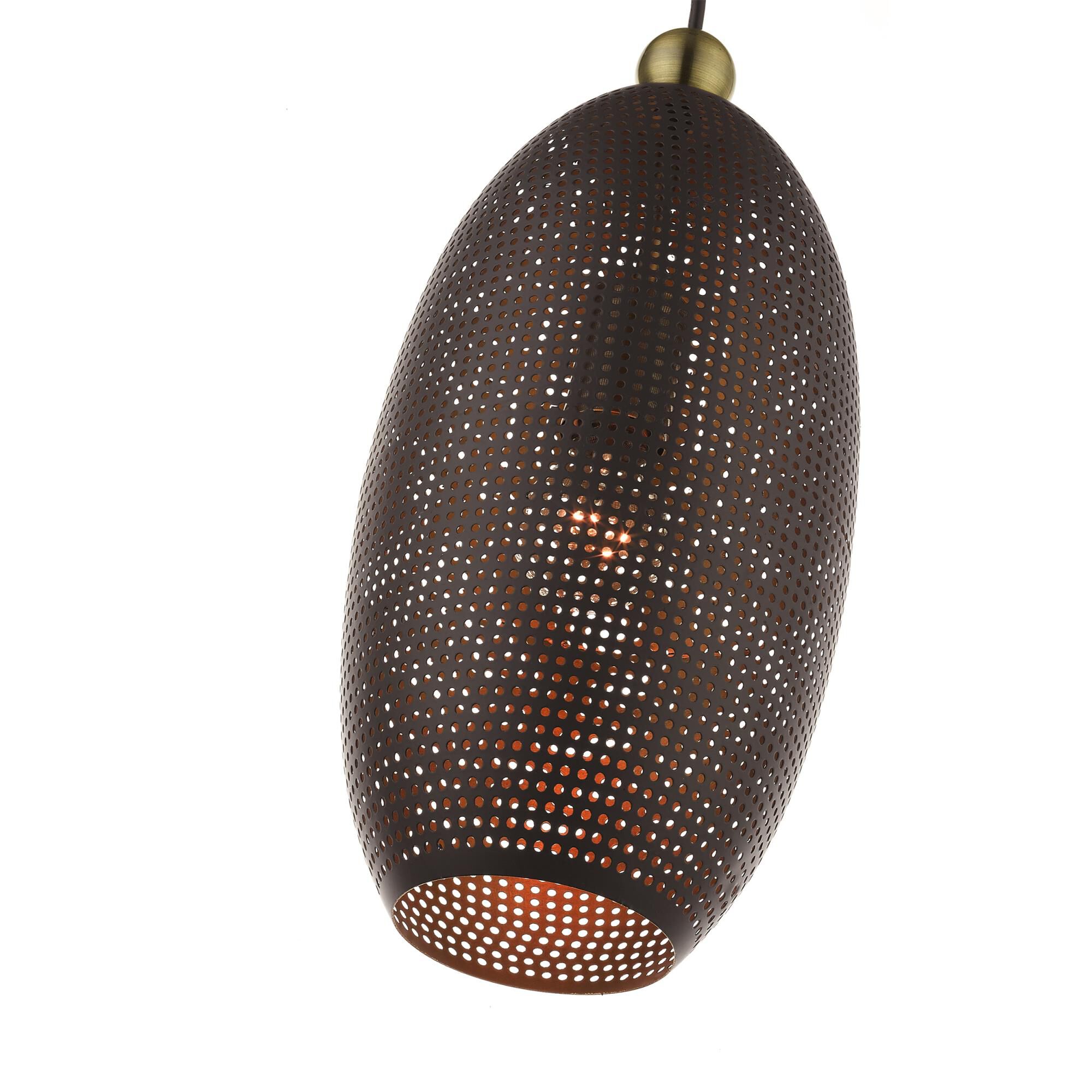 Shown in Bronze With Antique Brass Accents finish and Bronze Ornamental Metal Shade With Gold Finish Inside glass and Bronze Ornamental Metal  With Gold Finish Inside shade
