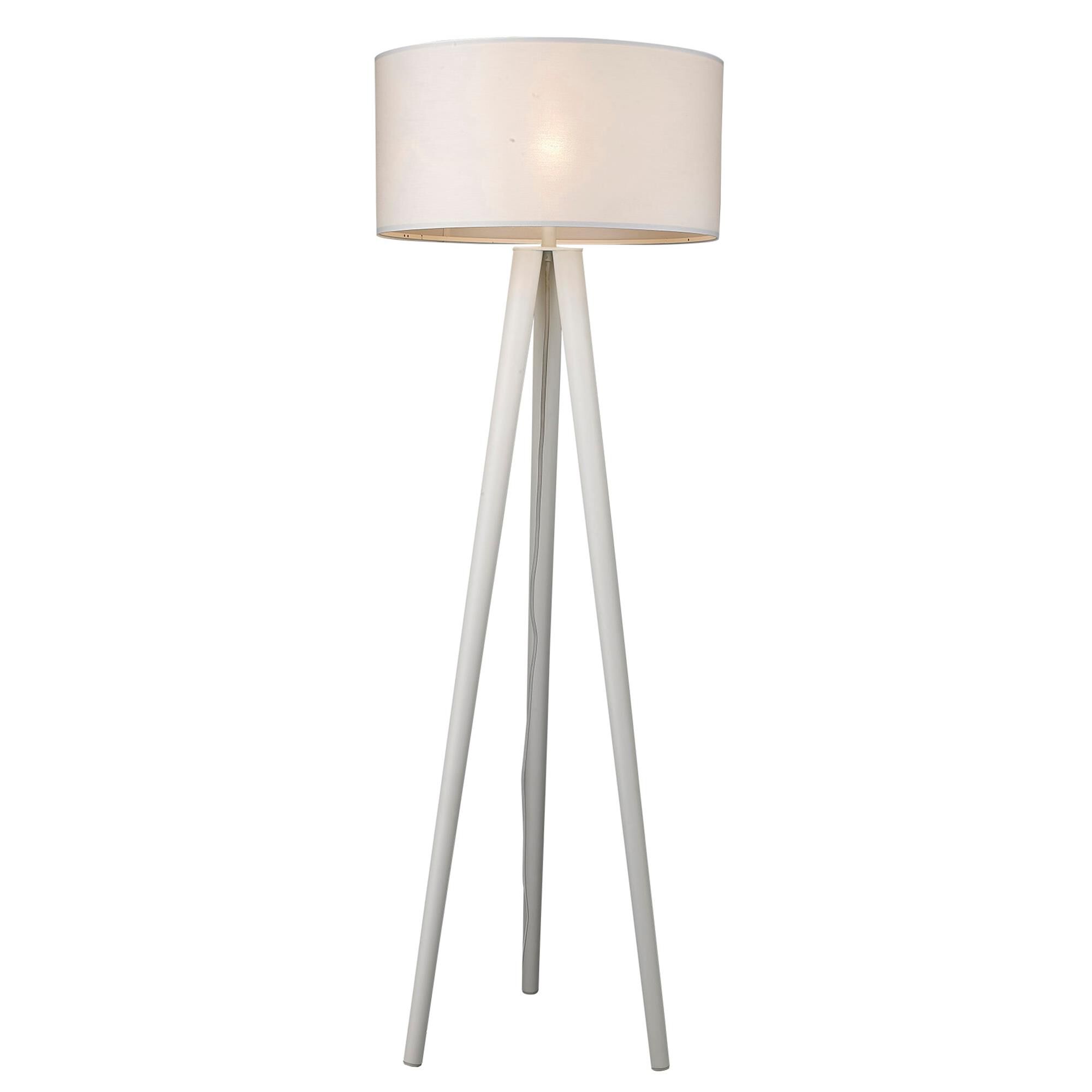 Shown in White finish and White glass and White Fabric Drum shade