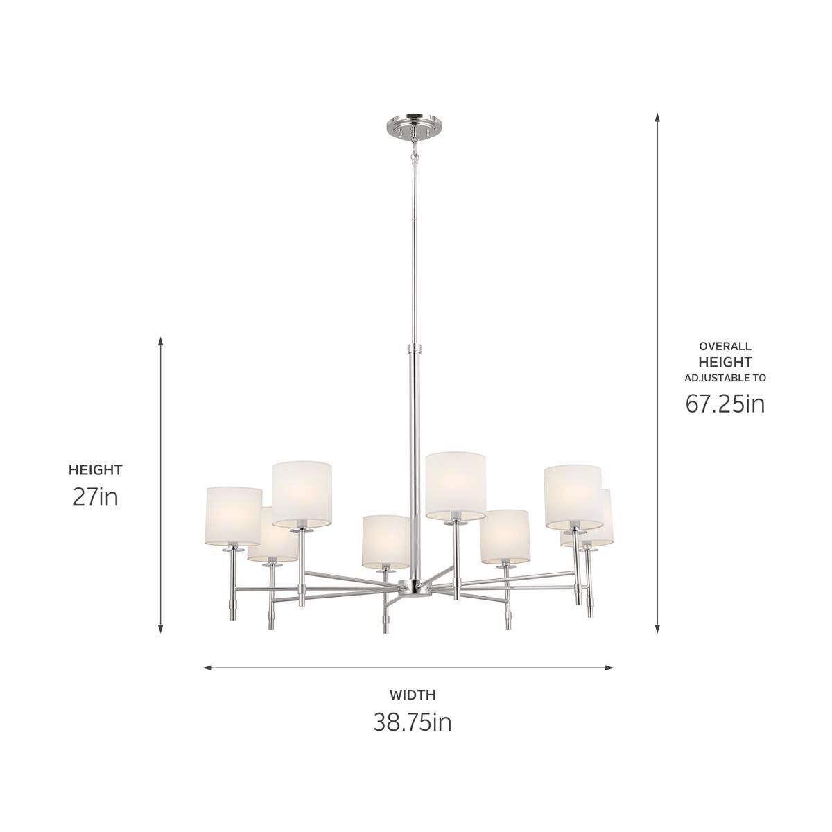 Shown in Polished Nickel finish and Fabric and Drum shade