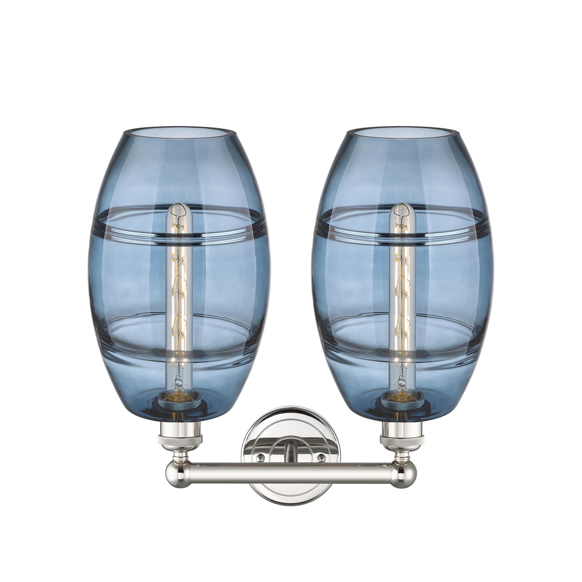Shown in Polished Nickel finish and Princess Blue glass