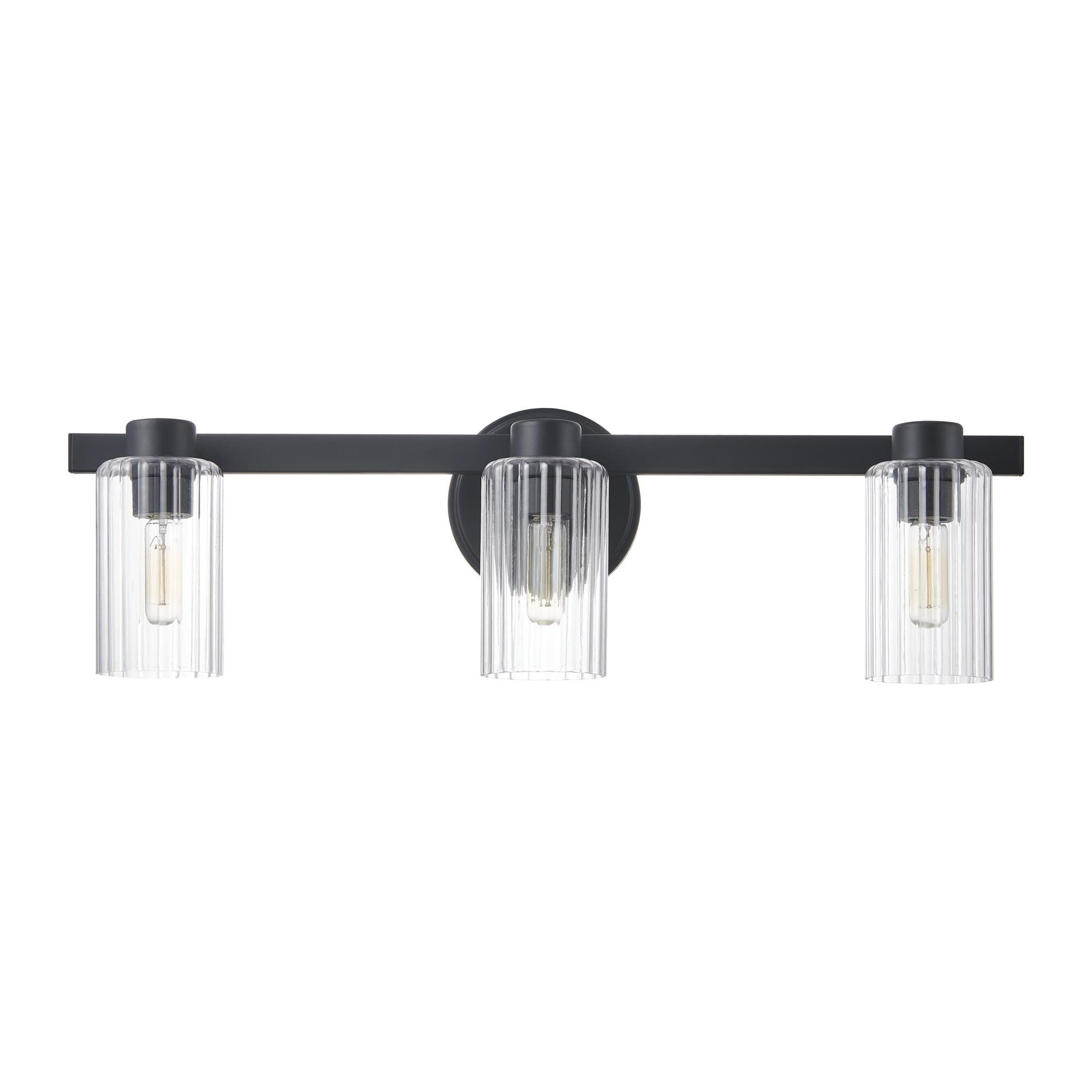 Shown in Matte Black finish and Clear Ribbed glass
