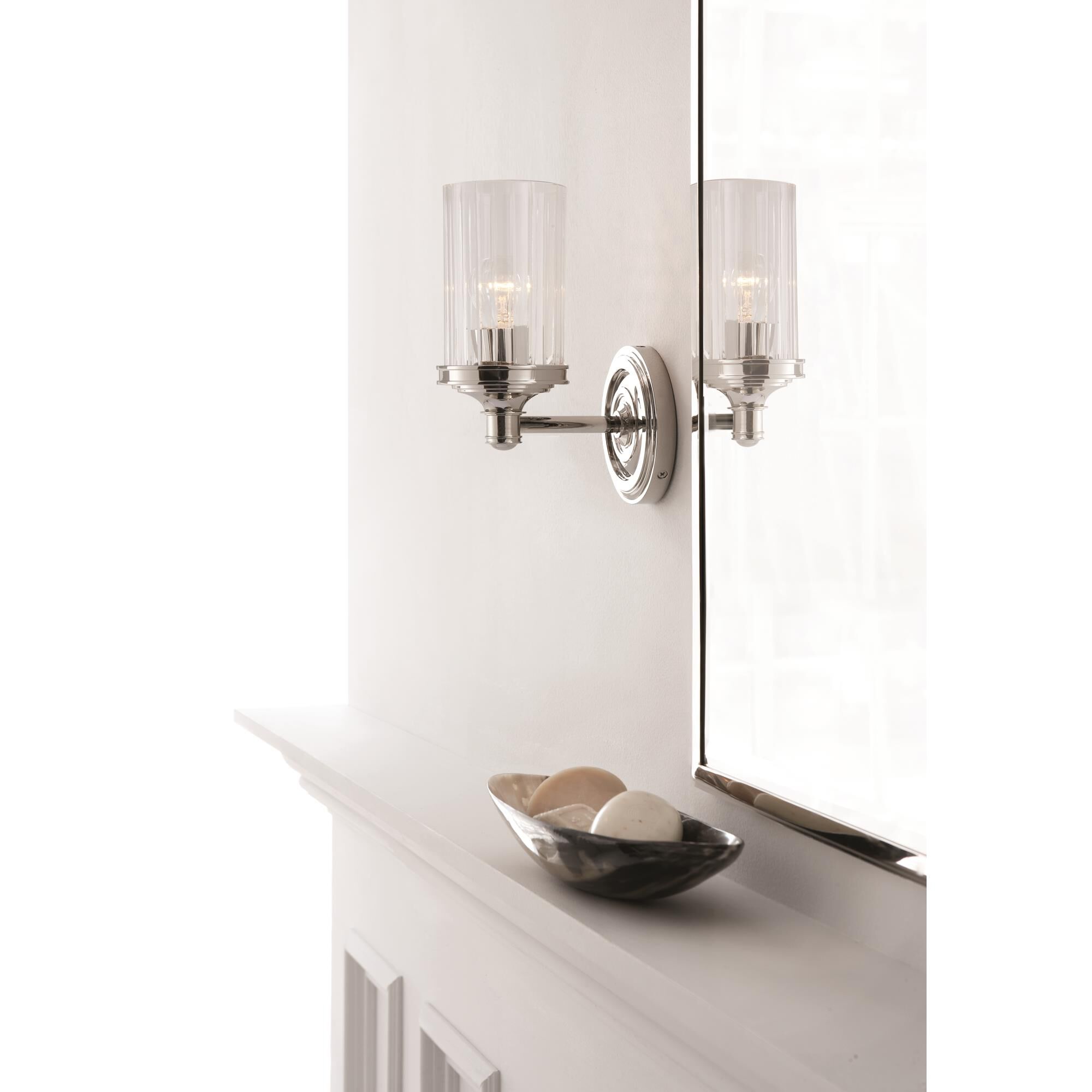 Shown in Polished Nickel finish and Crystal glass
