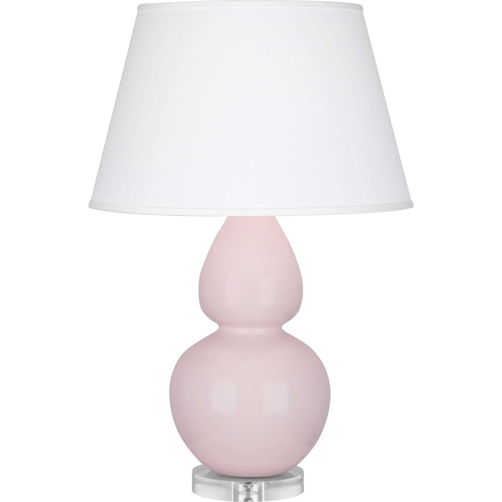 Shown in Rose Water Glazed finish and Pearl Dupioni shade and Lucite accent