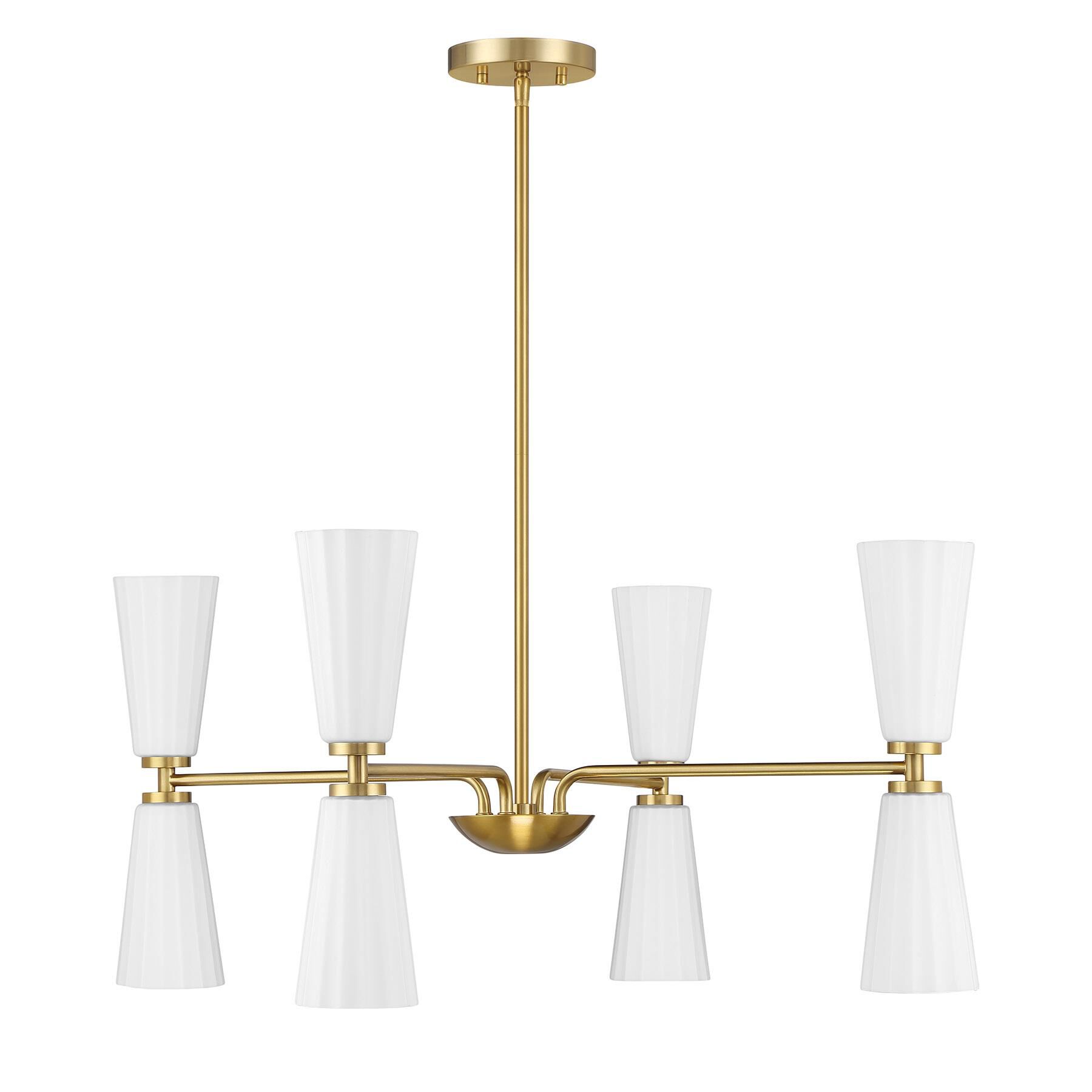 Shown in Natural Brass finish and White Fluted glass