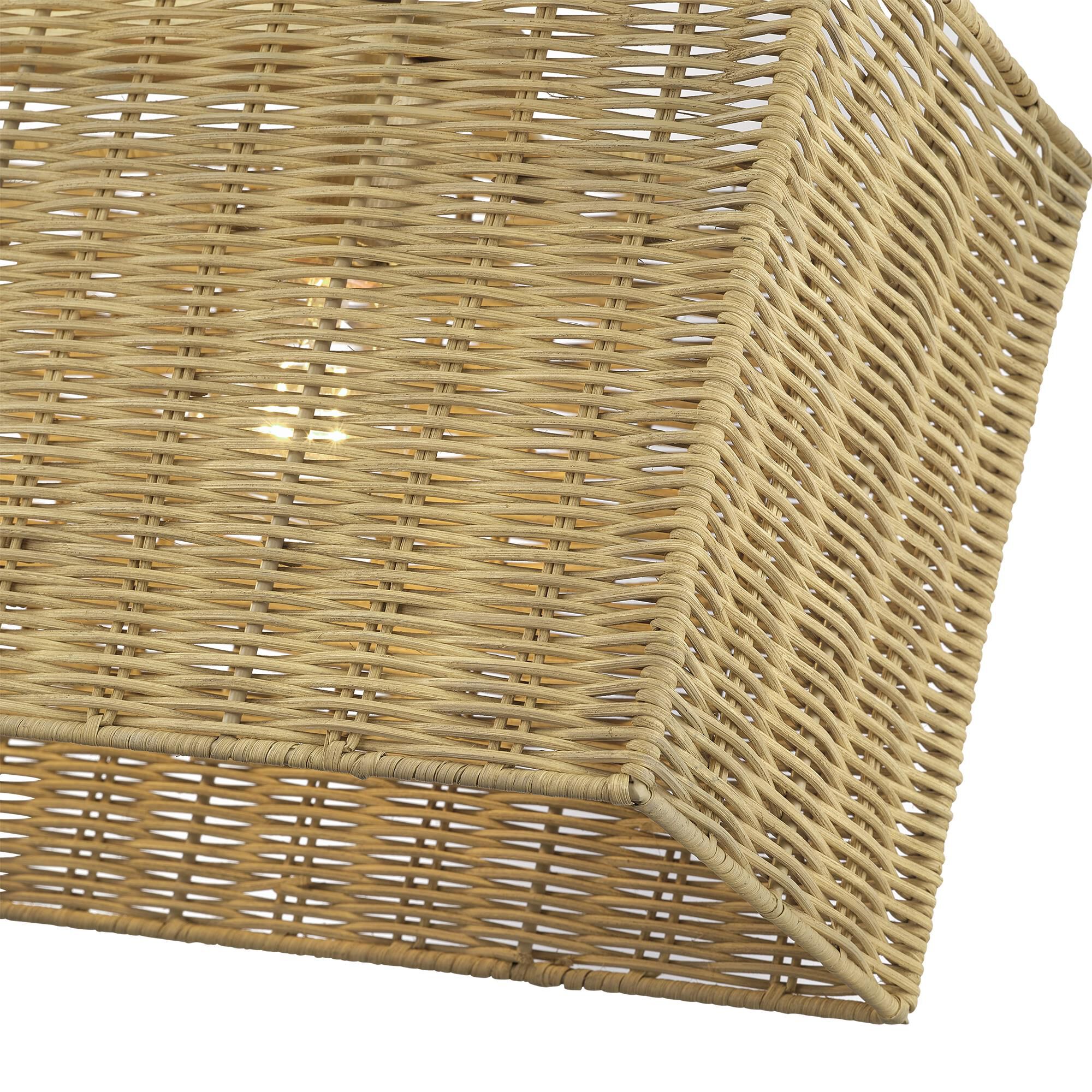 Shown in Antique Gold Leaf finish and Hand-Woven Rustic Walnut Color Rattan shade