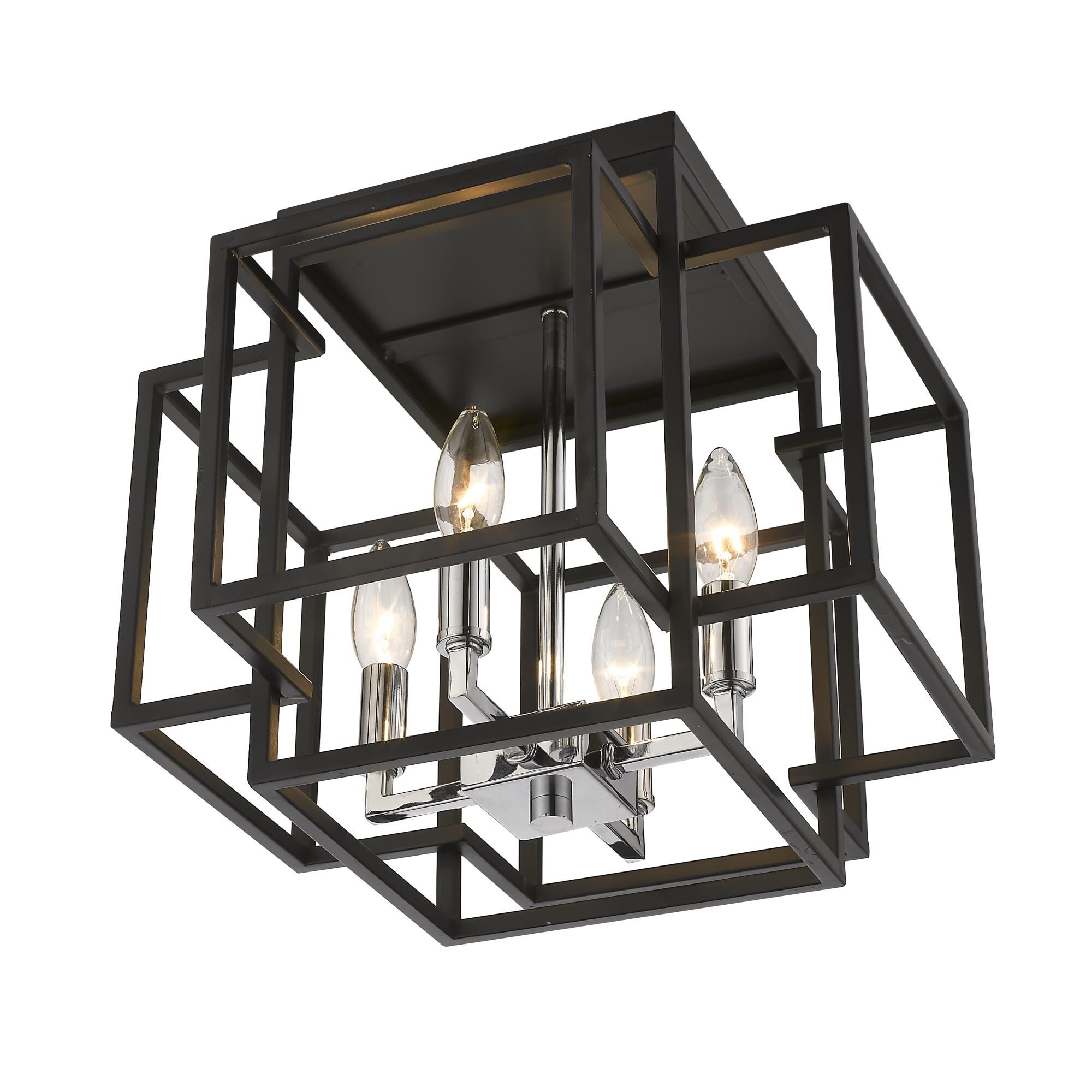 Shown in Black + Chrome finish and --- glass and --- shade