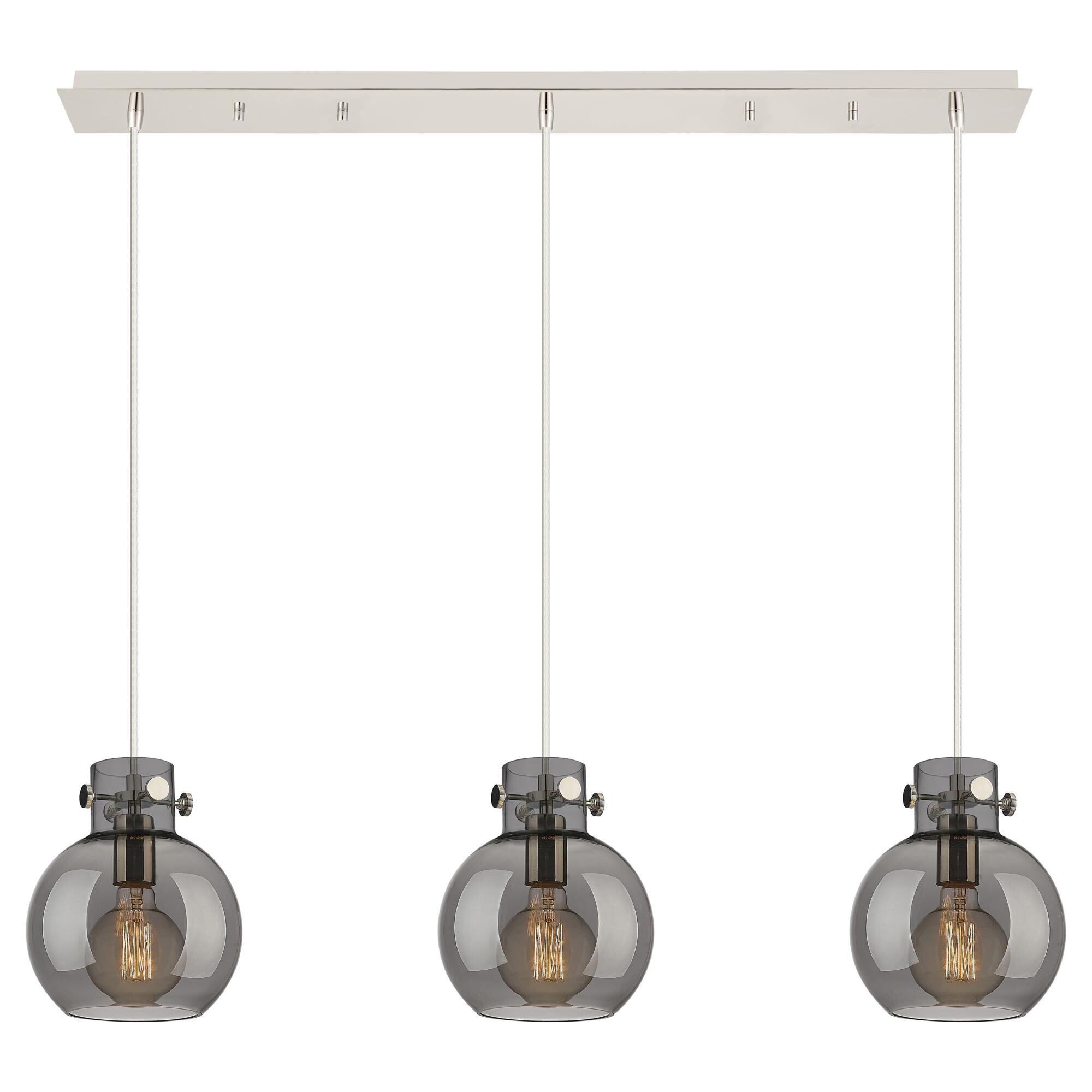 Shown in Polished Nickel finish and Light Smoke glass and Light Smoke Glass shade