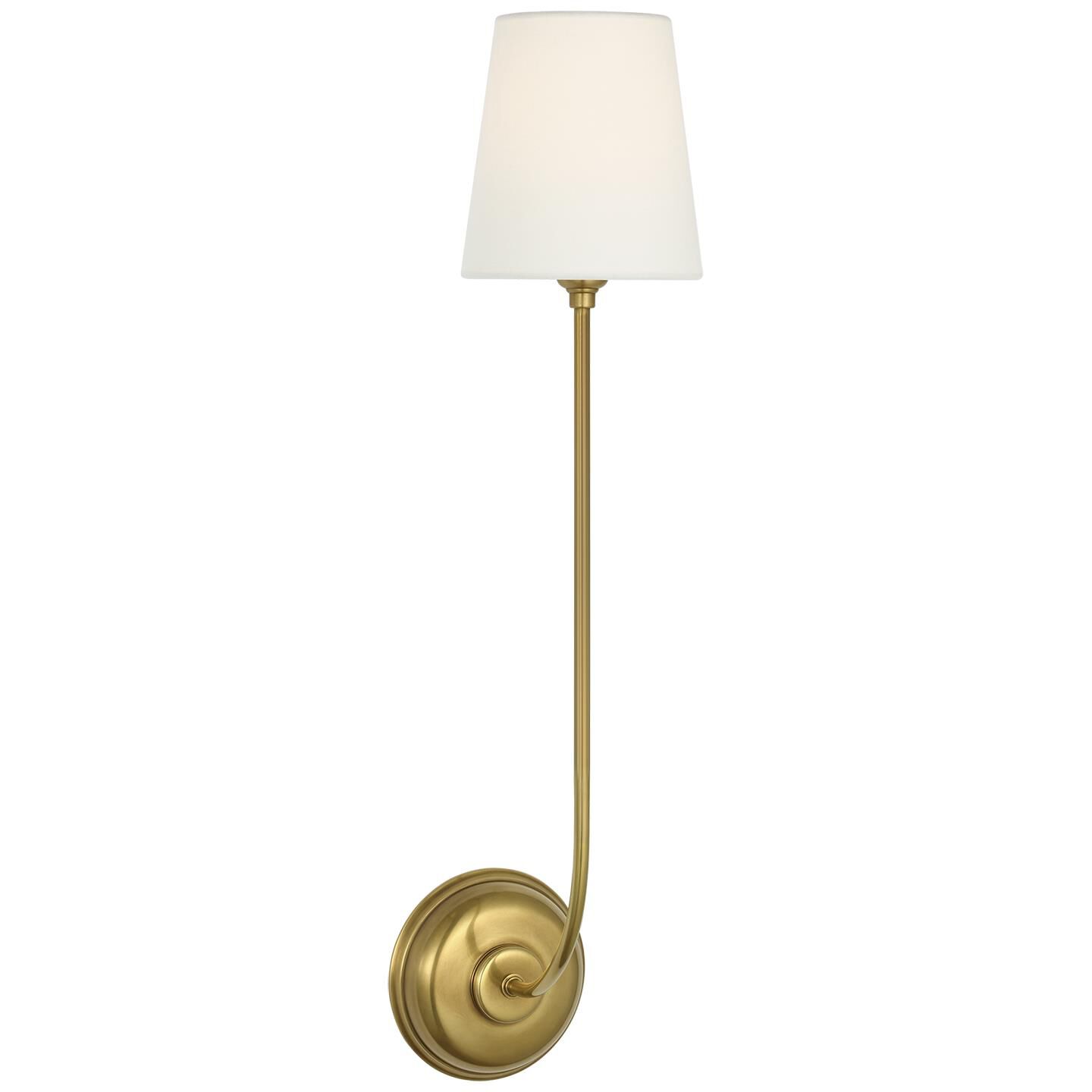 Shown in Hand-Rubbed Antique Brass finish and Linen shade