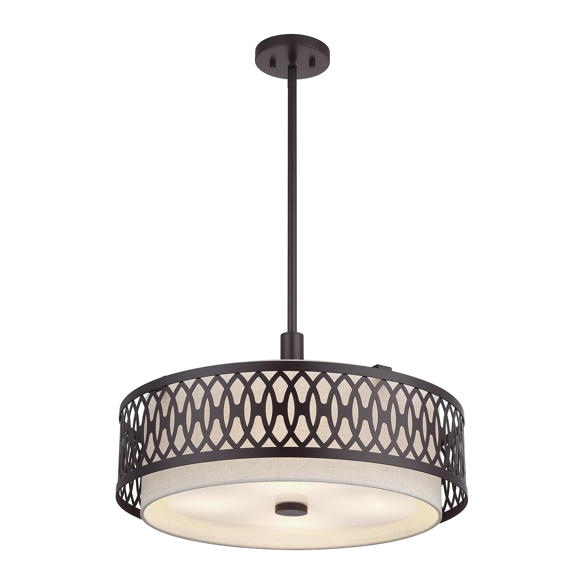 Shown in English Bronze finish and Hand Crafted Oatmeal Color Hardback shade