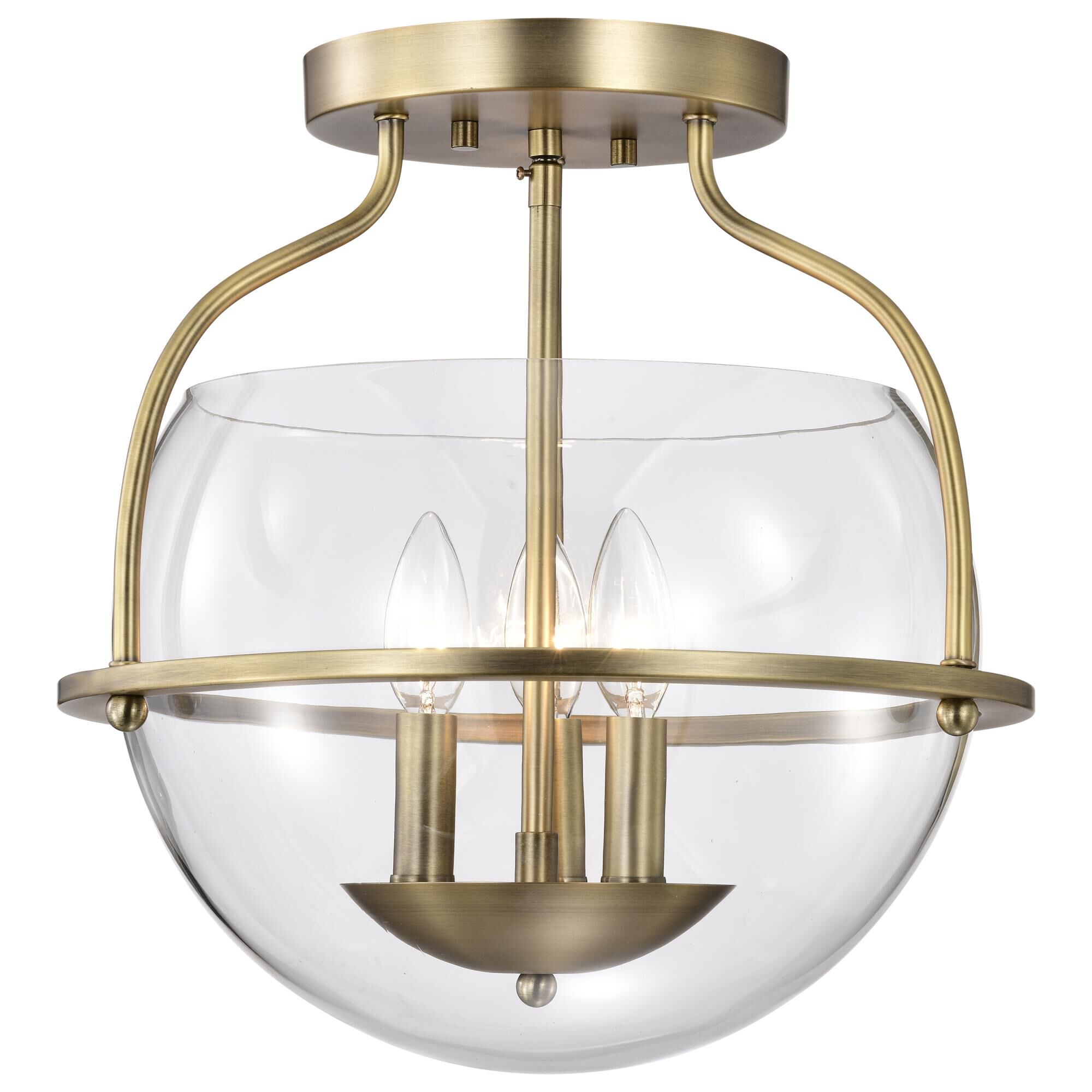 Shown in Vintage Brass finish and Clear glass