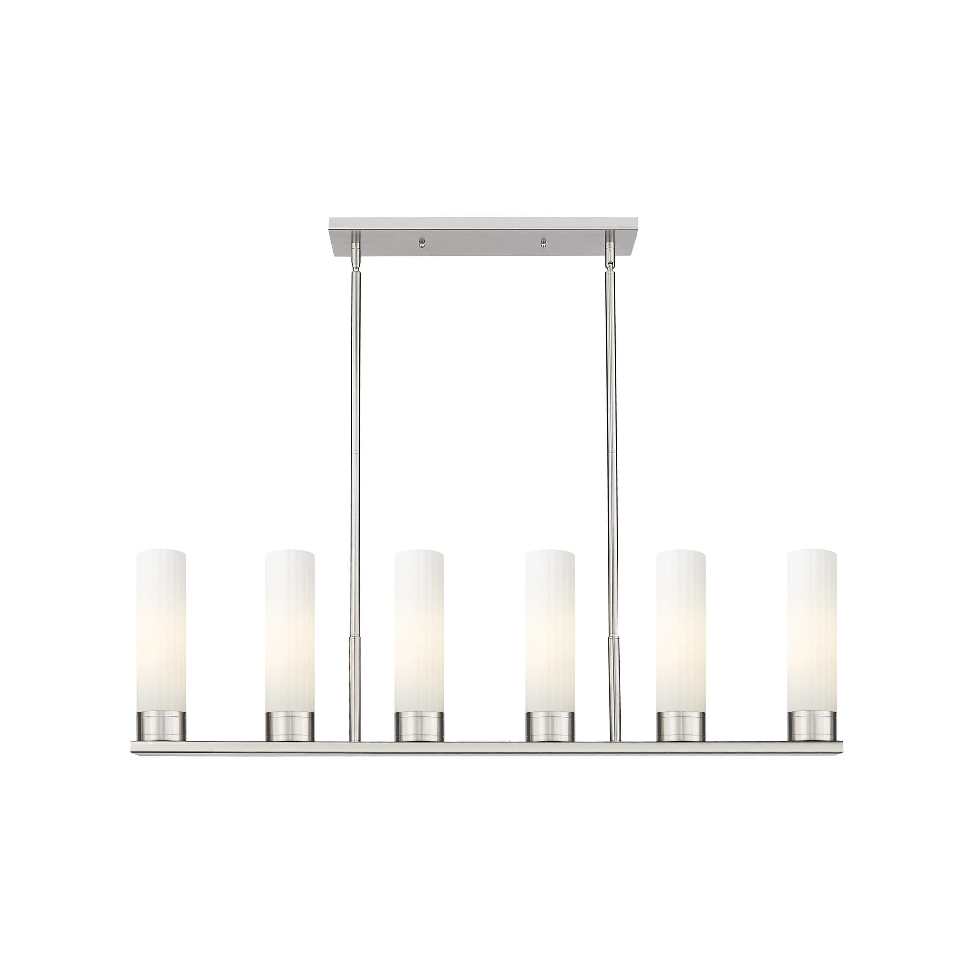 Shown in Satin Nickel finish and Matte White glass