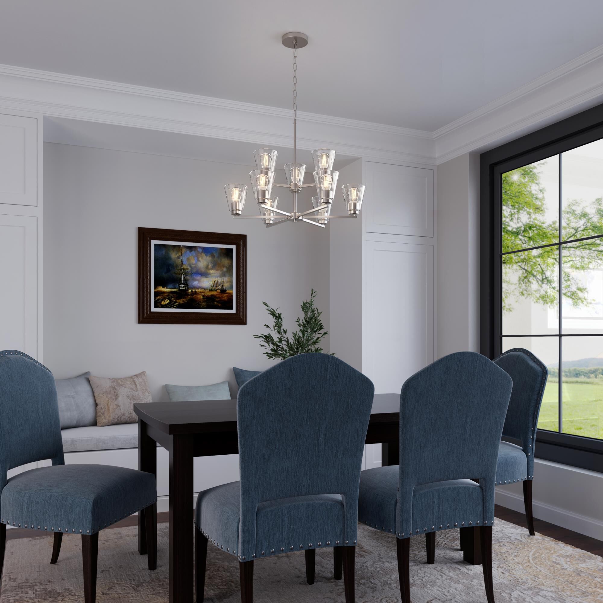 Shown in Brushed Nickel finish and Clear glass