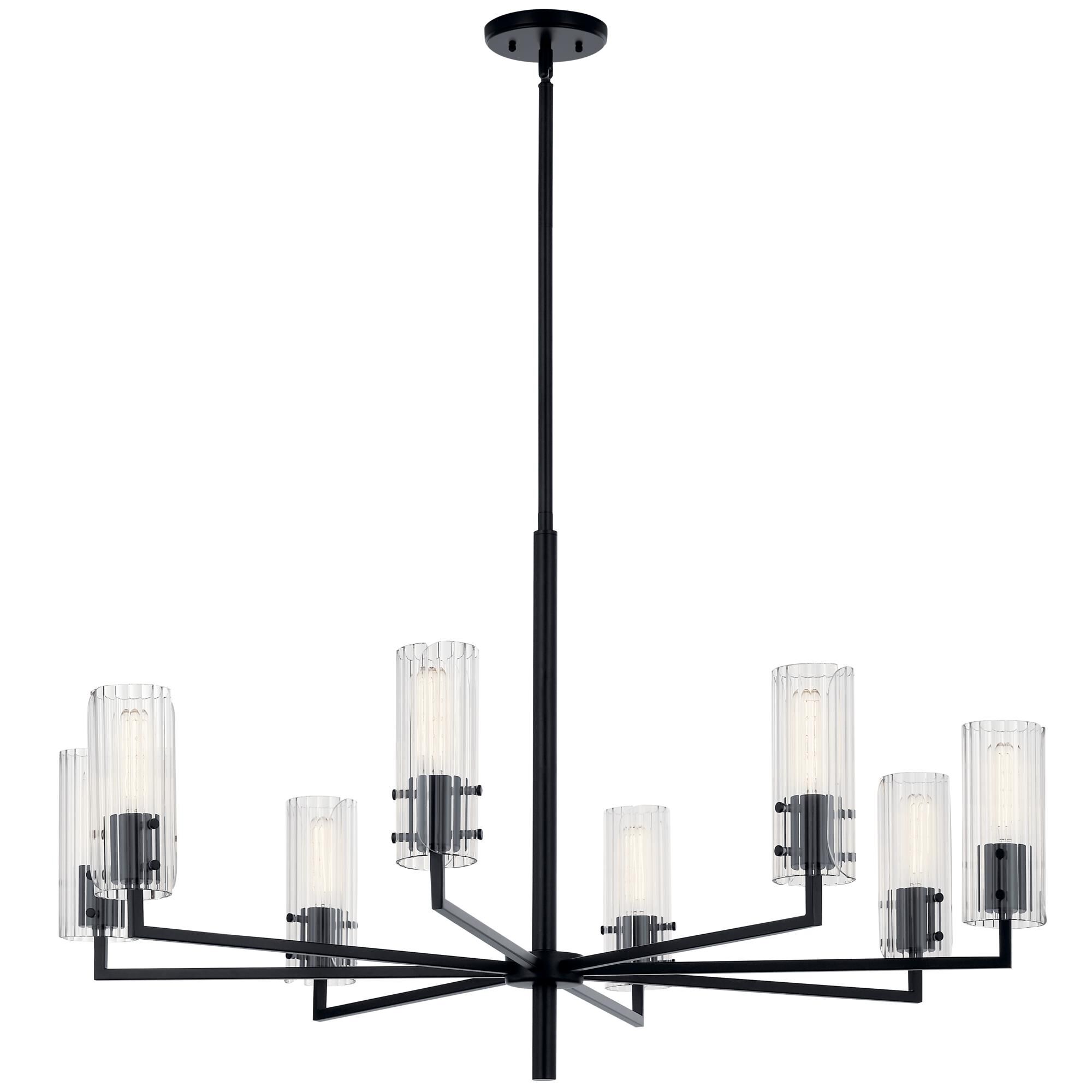 Shown in Black finish and Clear Fluted glass