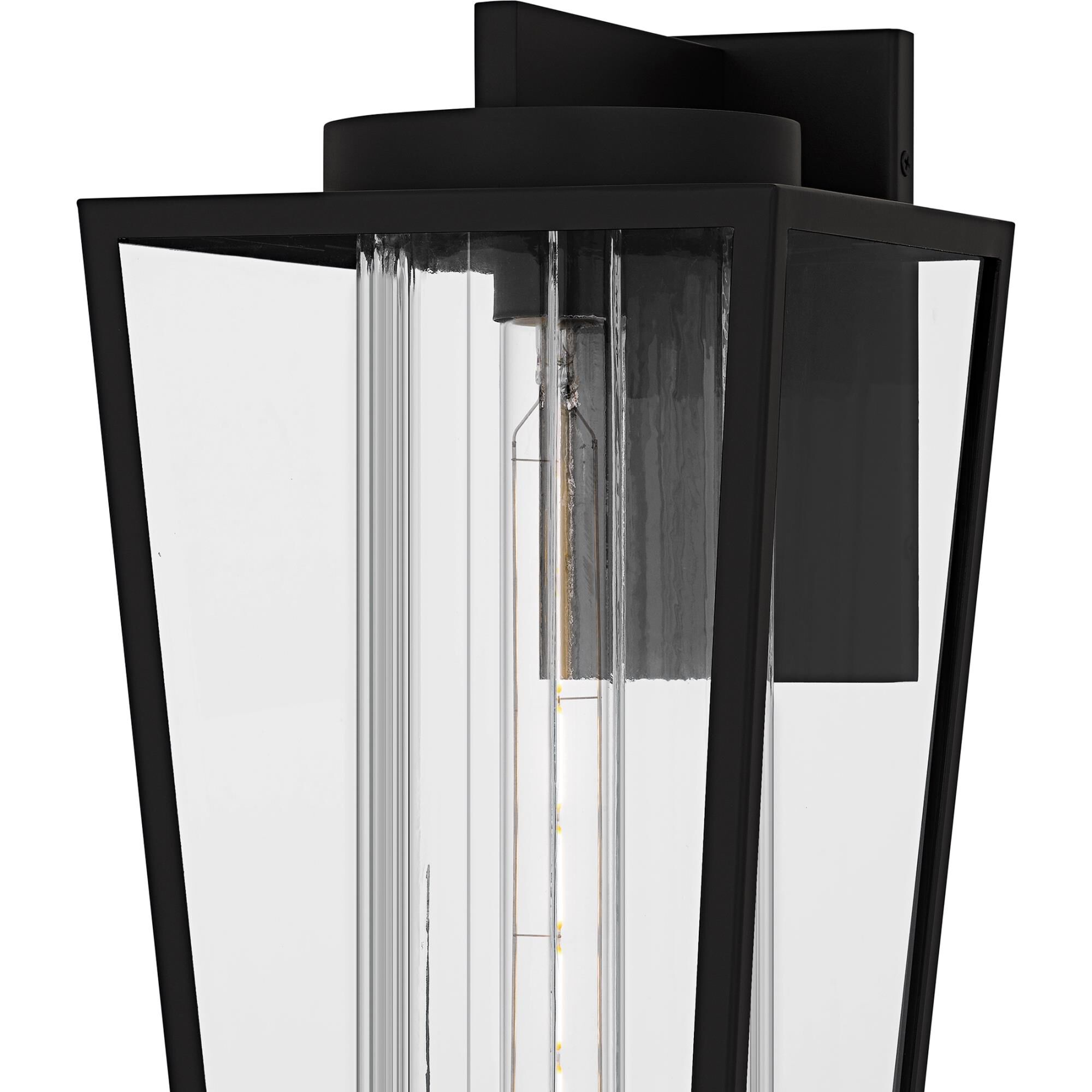 Shown in Matte Black finish and Clear Glass With Ribbed Interior, Clear Tempered Glass Panel shade