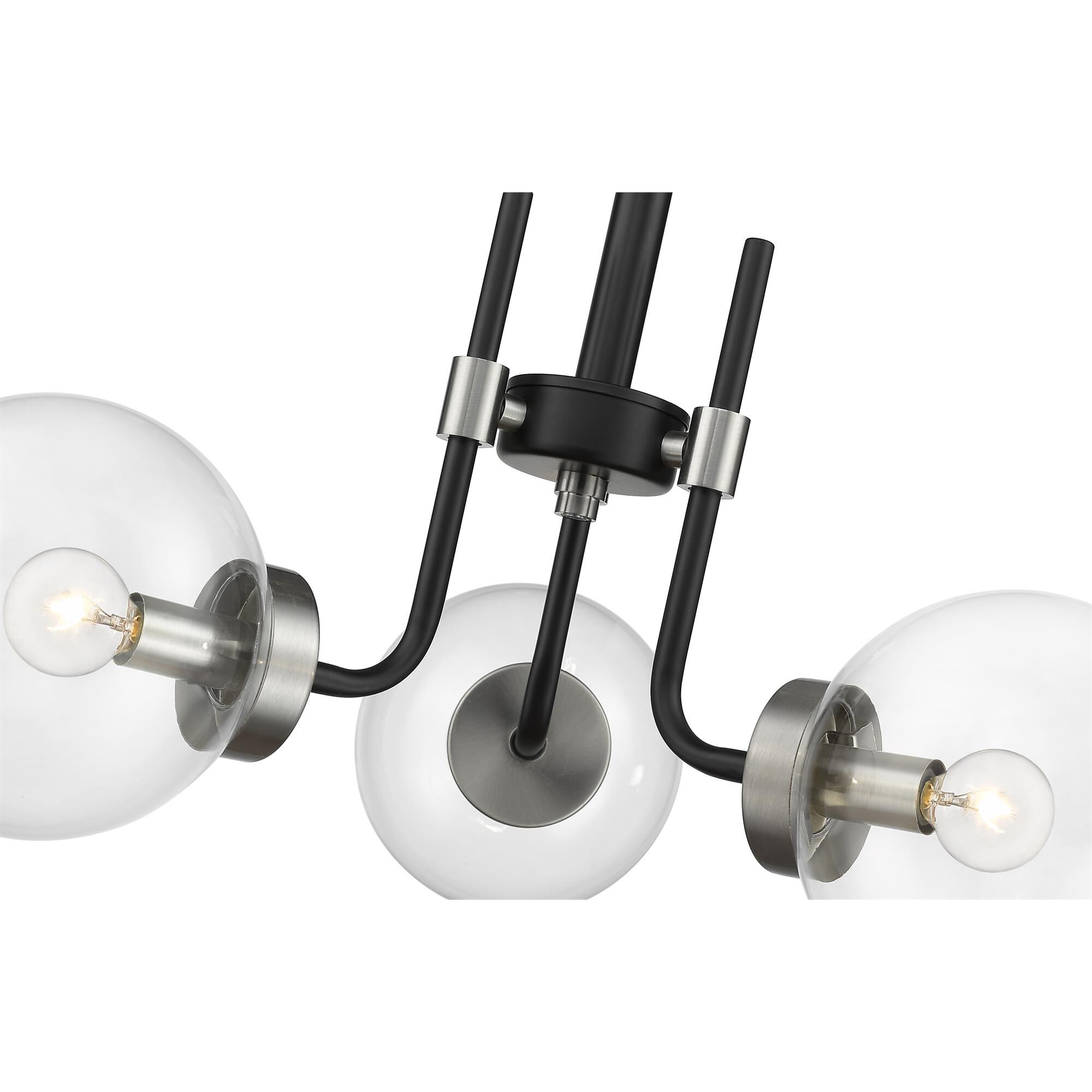 Shown in Matte Black + Brushed Nickel finish and Glass shade