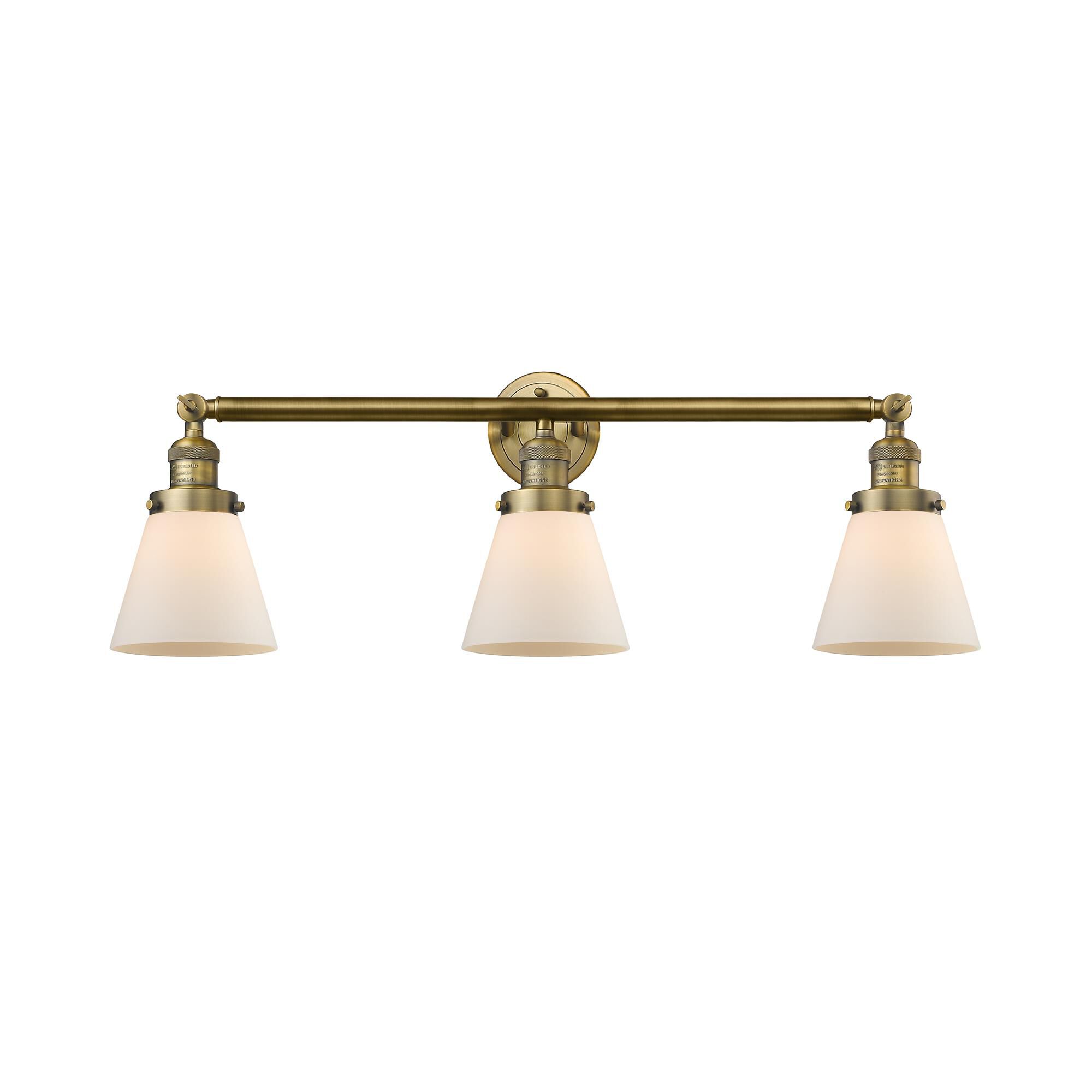 Shown in Brushed Brass finish and Matte White Cased glass