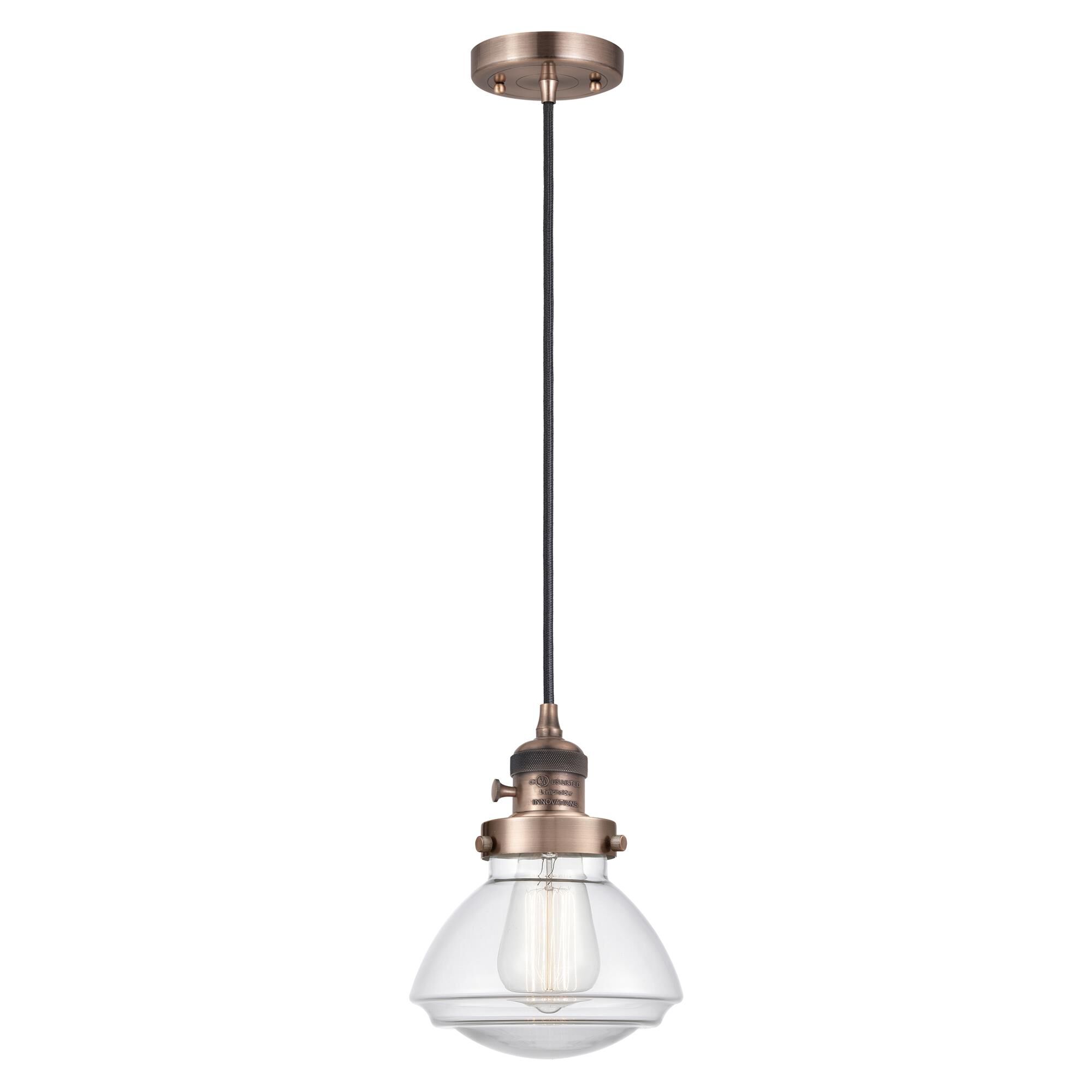 Shown in Antique Copper finish and Clear glass
