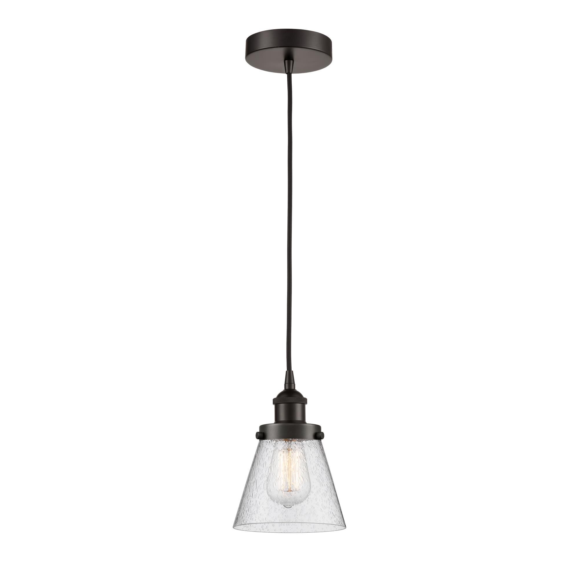 Shown in Oil Rubbed Bronze finish and Seedy Small Cone glass